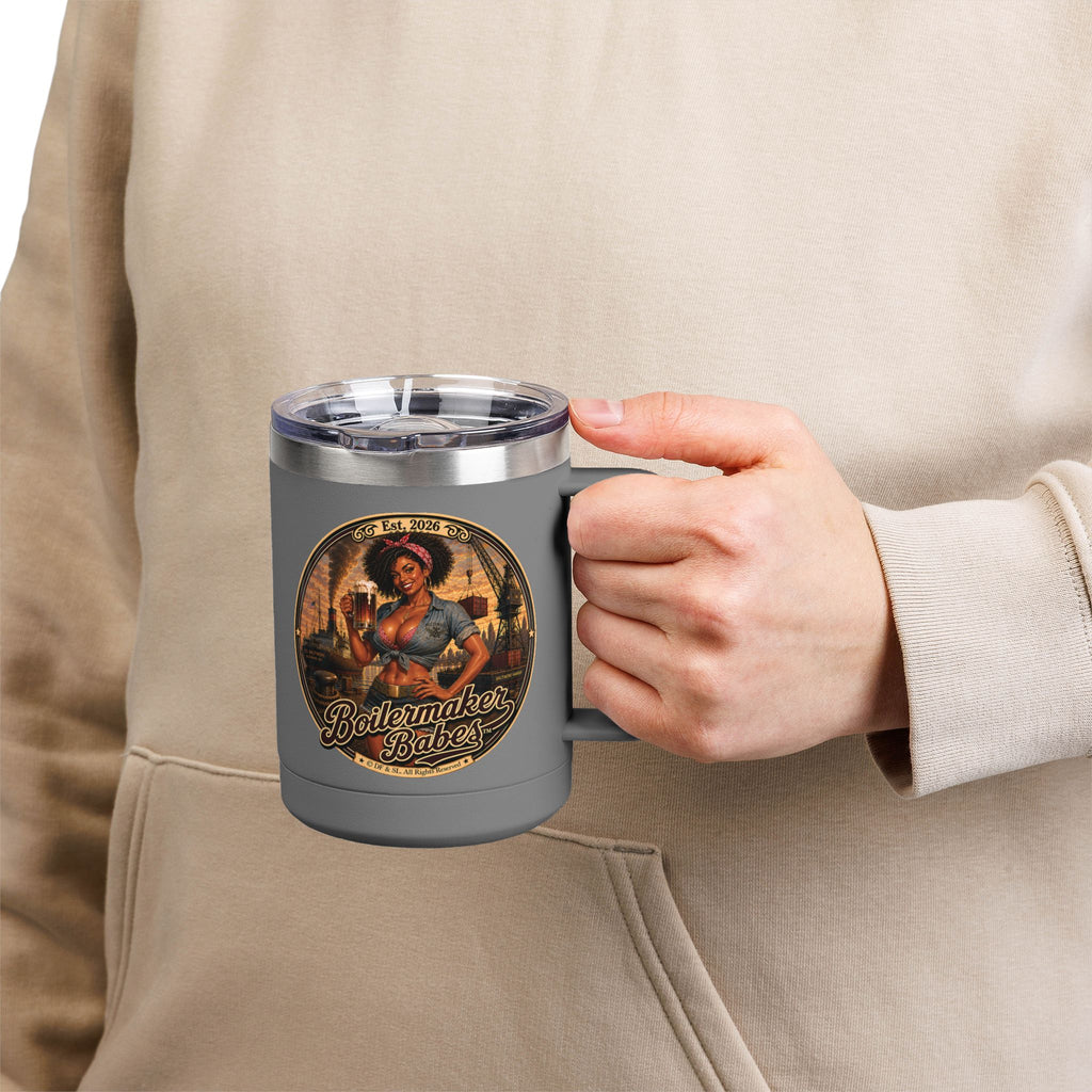 Docke! (F) – 15oz. Insulated Mug - Boilermaker Babes ™ Vintage Style Pin-Up Art