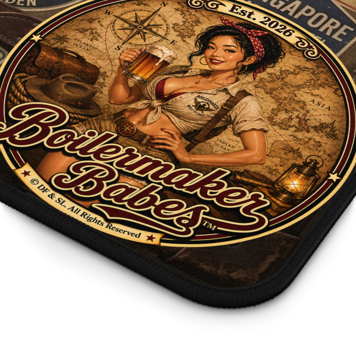 Desk Mat | Xplore! Boilermaker Babes™ Journalist / Explorer Retro Pin-Up Art Gift
