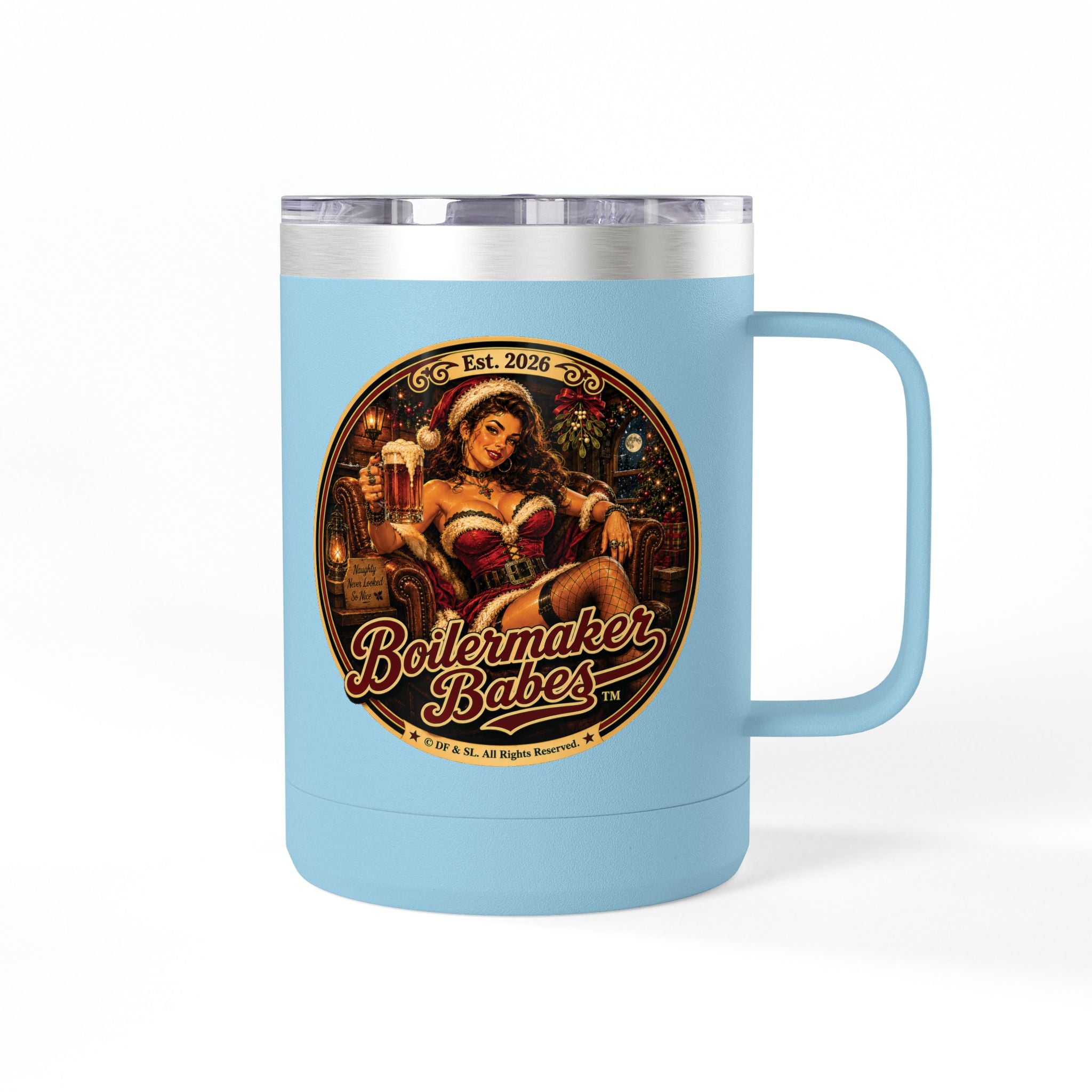 Claws! (F) – 15oz. Insulated Mug - Boilermaker Babes ™ Vintage Style Pin-Up Art