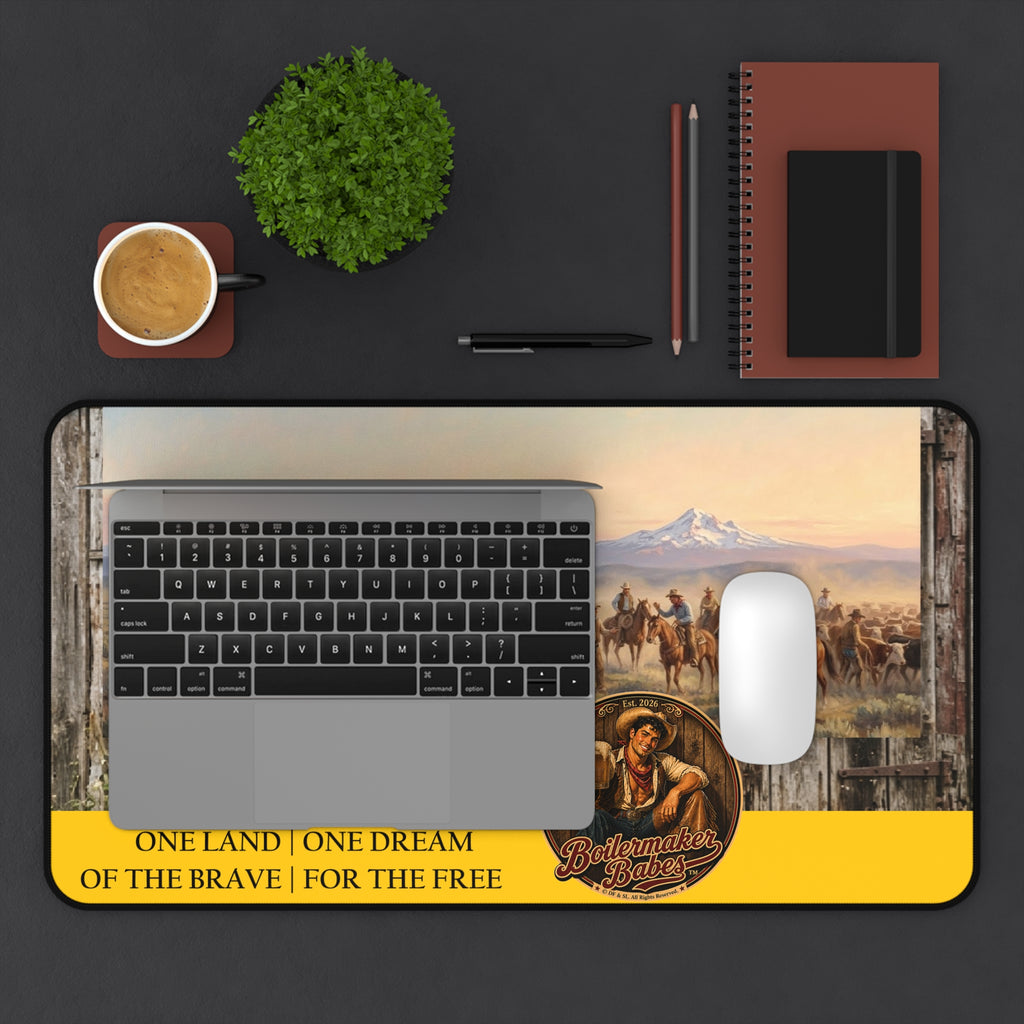 Western Cowboy Desk Mat — "One Land • One Dream — Of the Brave | For the Free"