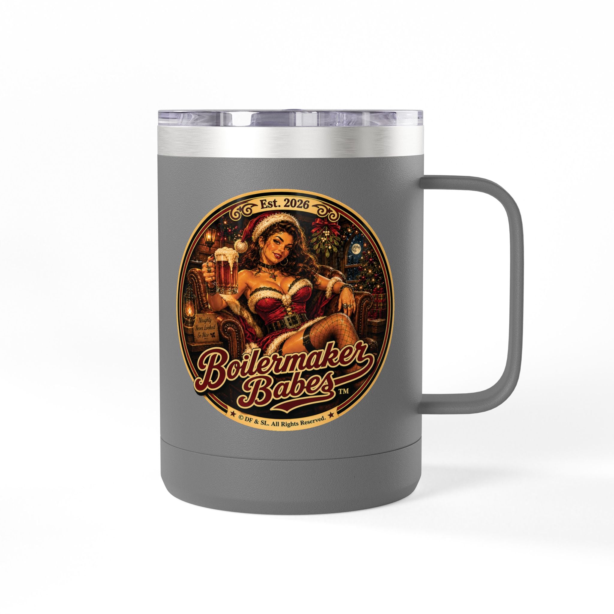 Claws! (F) – 15oz. Insulated Mug - Boilermaker Babes ™ Vintage Style Pin-Up Art