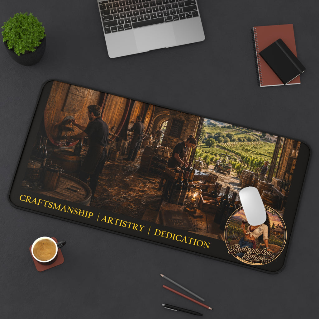 Oregon-Inspired Winery Desk Mat — "Craftsmanship | Artistry | Dedication" Vineyard Desk Mat