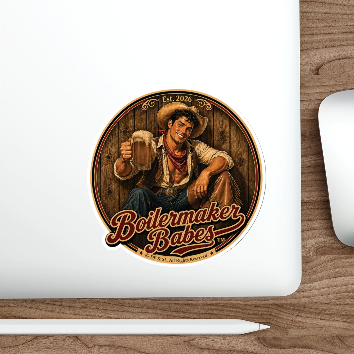 Cowboy Up! Boilermaker Babes ™ — Retro/Vintage Pin-Up Die-Cut Sticker