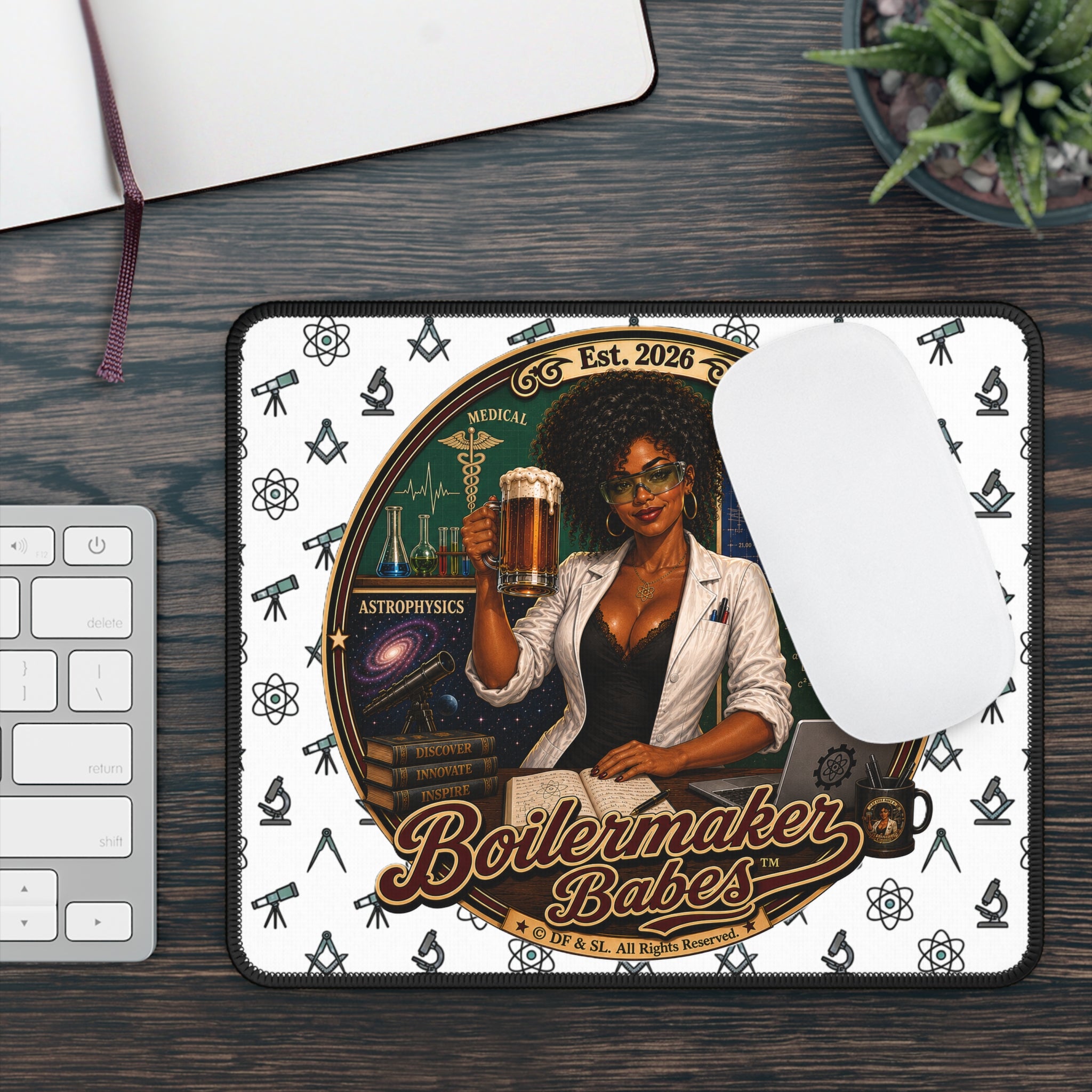 Mati! (F) - Boilermaker Babes ™ Gaming Mouse Pad — Vintage Wine Pin-Up Desk Mat