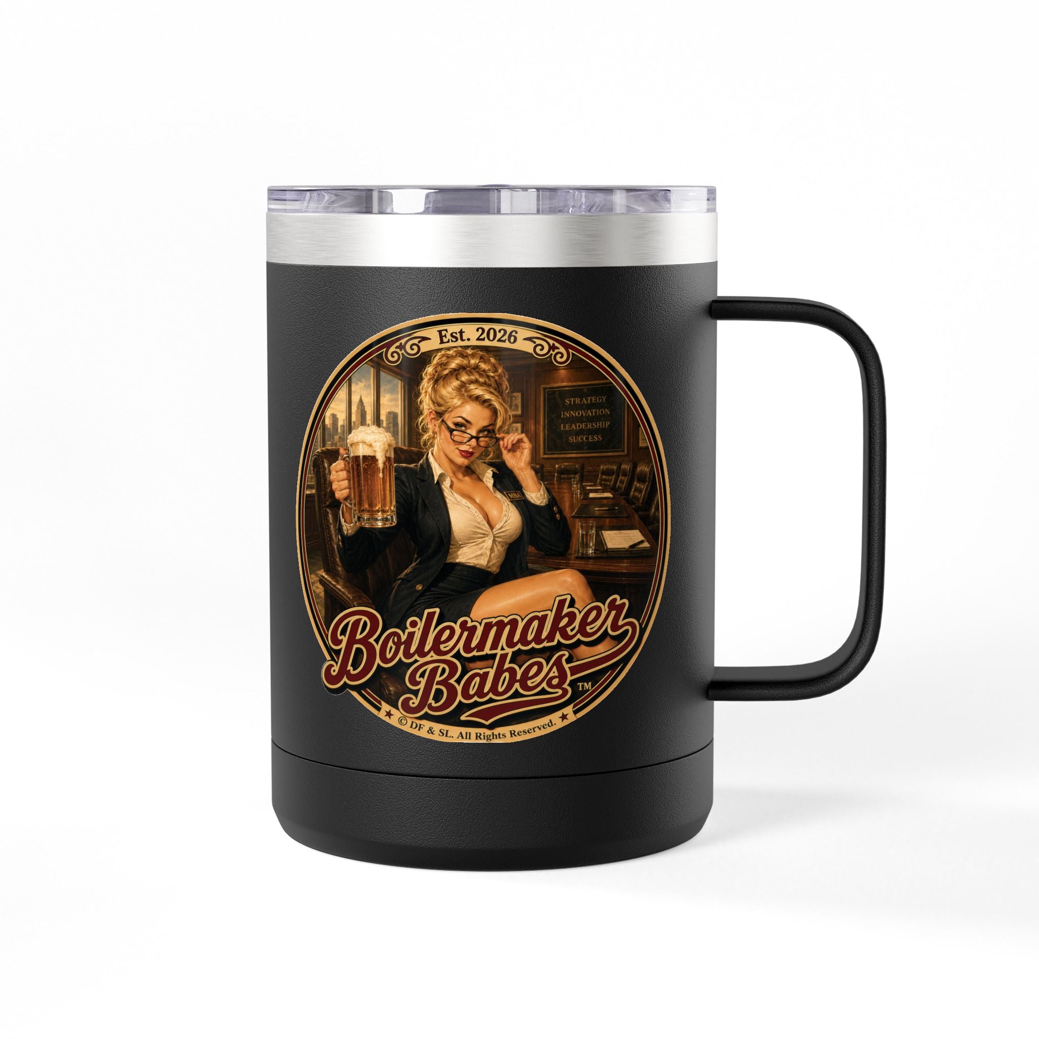 AB! (F) – 15oz. Insulated Mug - Boilermaker Babes ™ Vintage Style Pin-Up Art