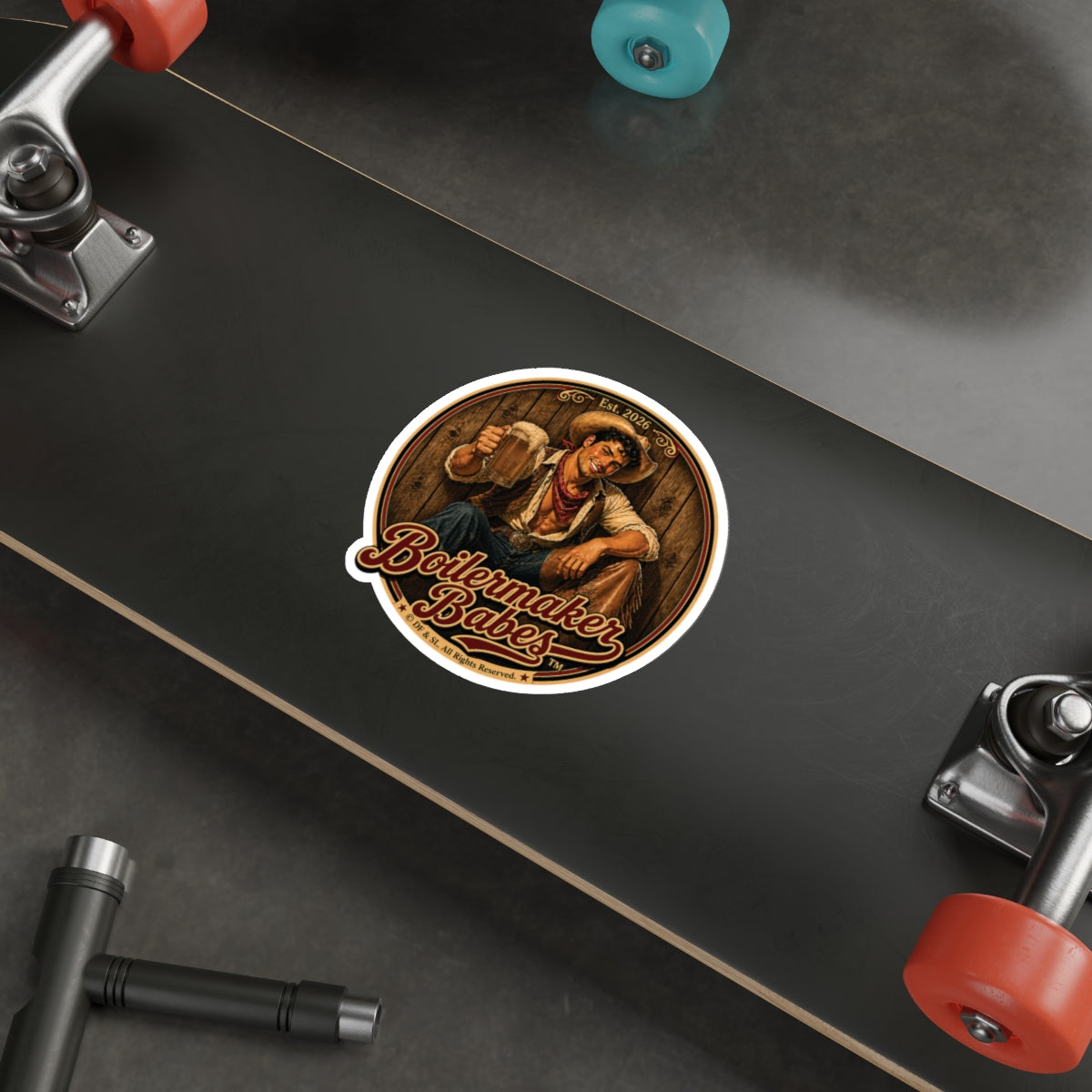 Cowboy Up! Boilermaker Babes ™ — Retro/Vintage Pin-Up Die-Cut Sticker