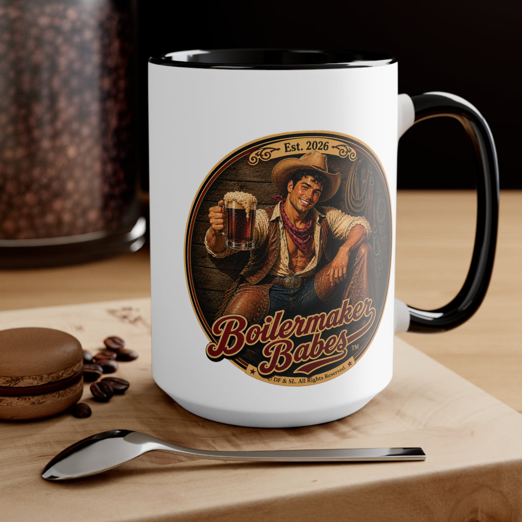 Cowboy Up! (M) – 15oz. Accent Mug - Boilermaker Babes ™ Vintage Style Pin-Up Art