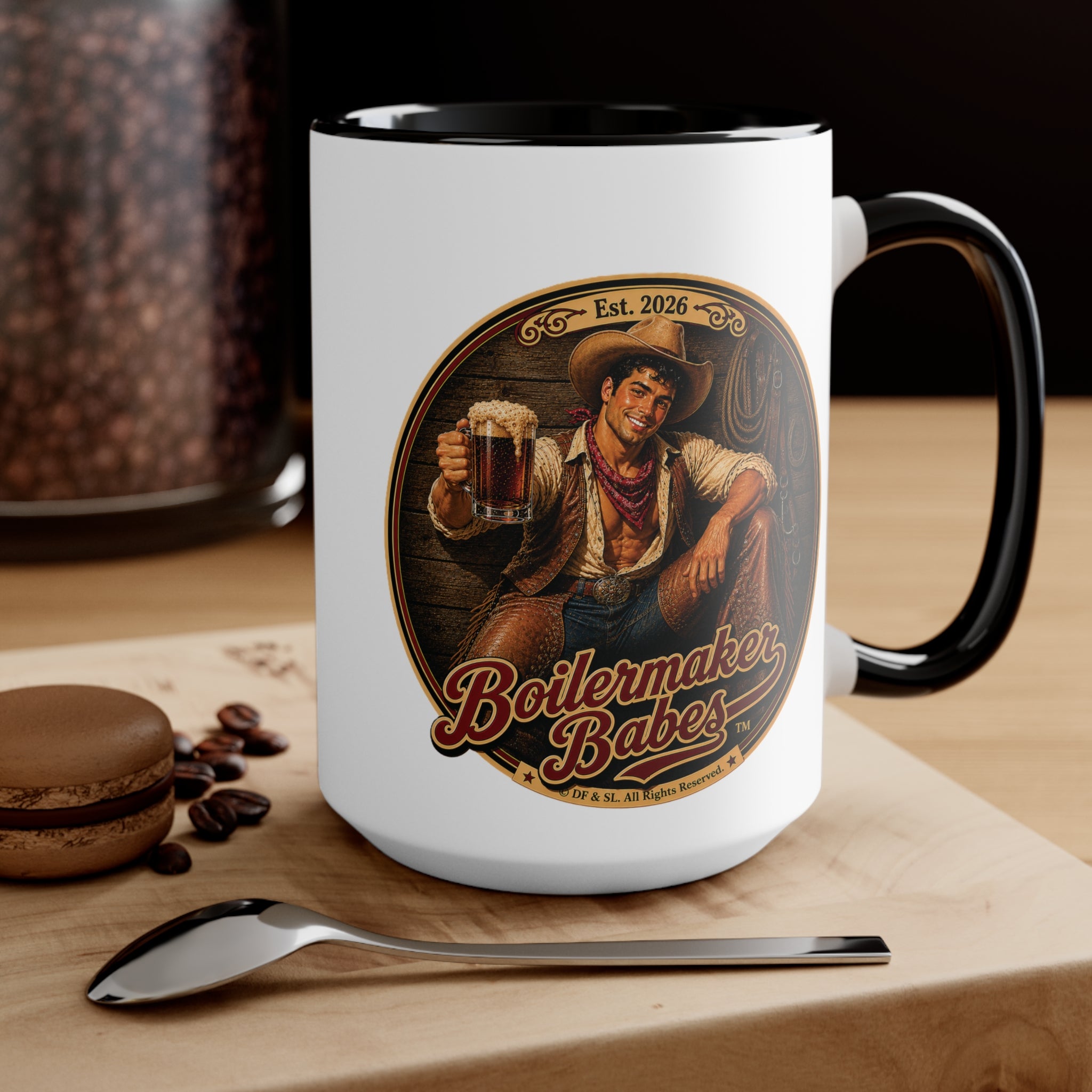 Cowboy Up! (M) – 15oz. Accent Mug - Boilermaker Babes ™ Vintage Style Pin-Up Art