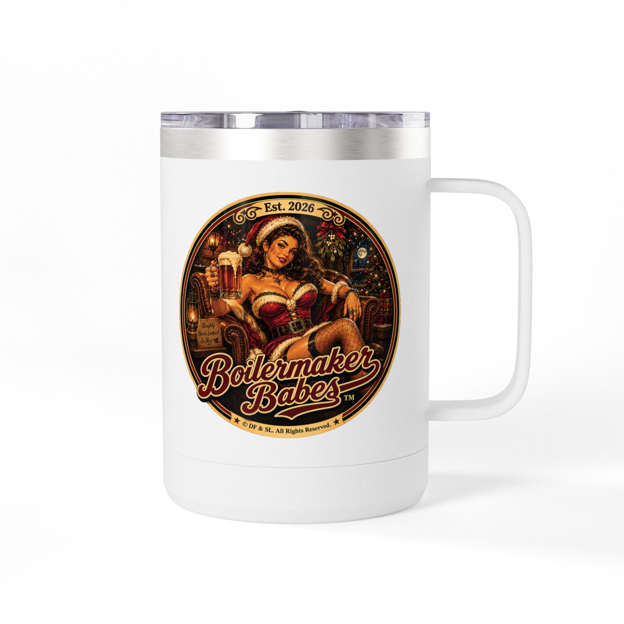 Claws! (F) – 15oz. Insulated Mug - Boilermaker Babes ™ Vintage Style Pin-Up Art