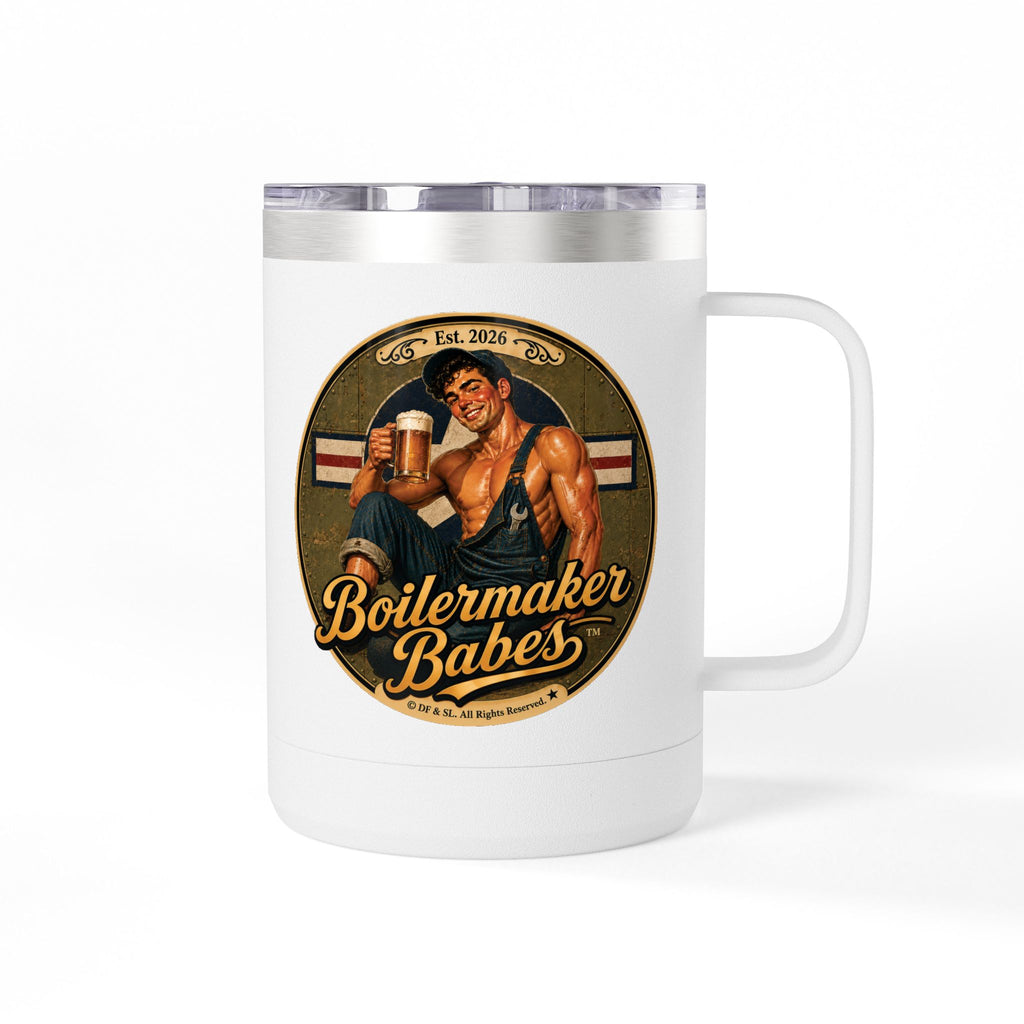 Mecham! (M) – 15oz. Insulated Mug - Boilermaker Babes ™ Vintage Style Pin-Up Art