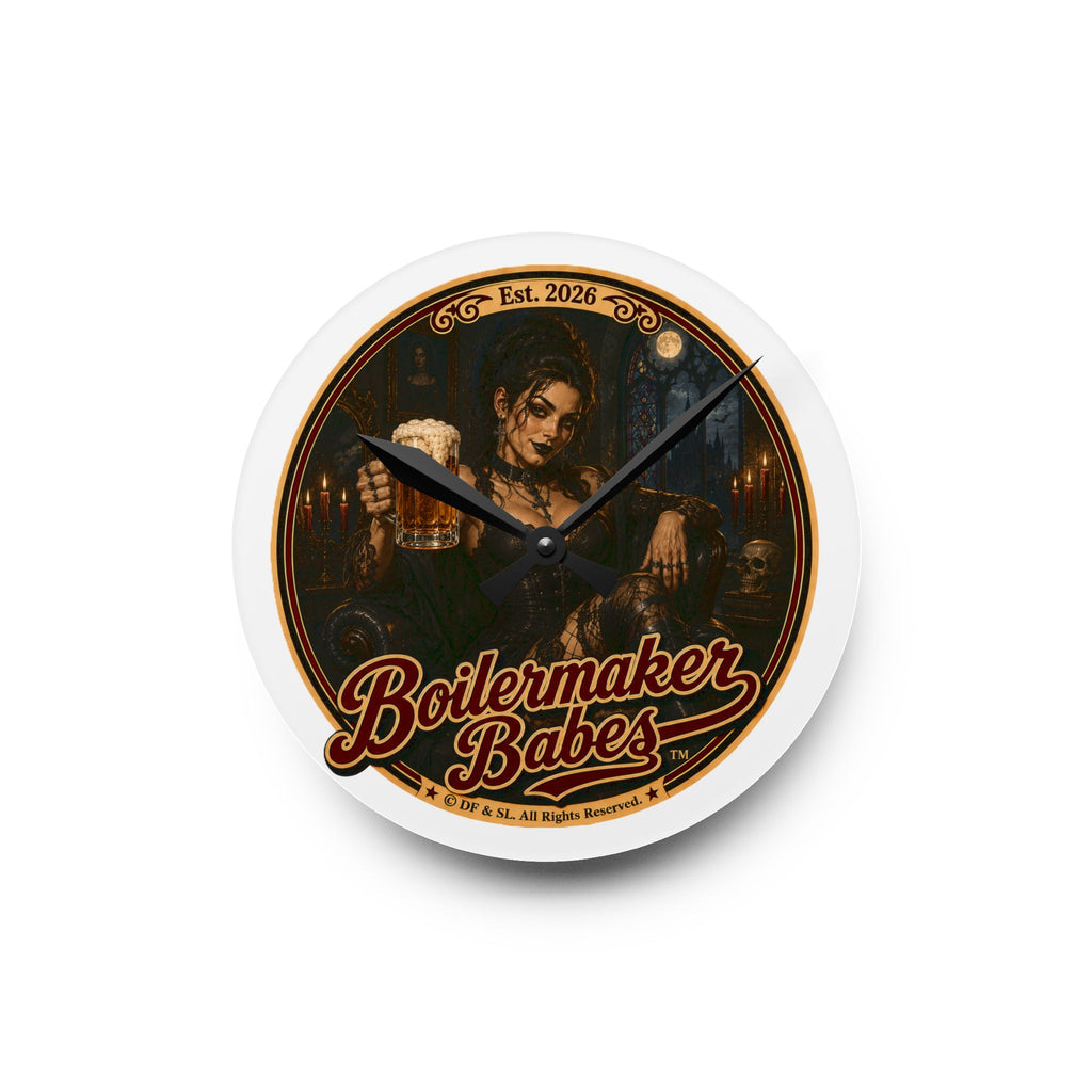 Spooki! (F) Acrylic Wall Clock — Vintage Boilermaker Babes ™ Pin-Up Industrial Clock