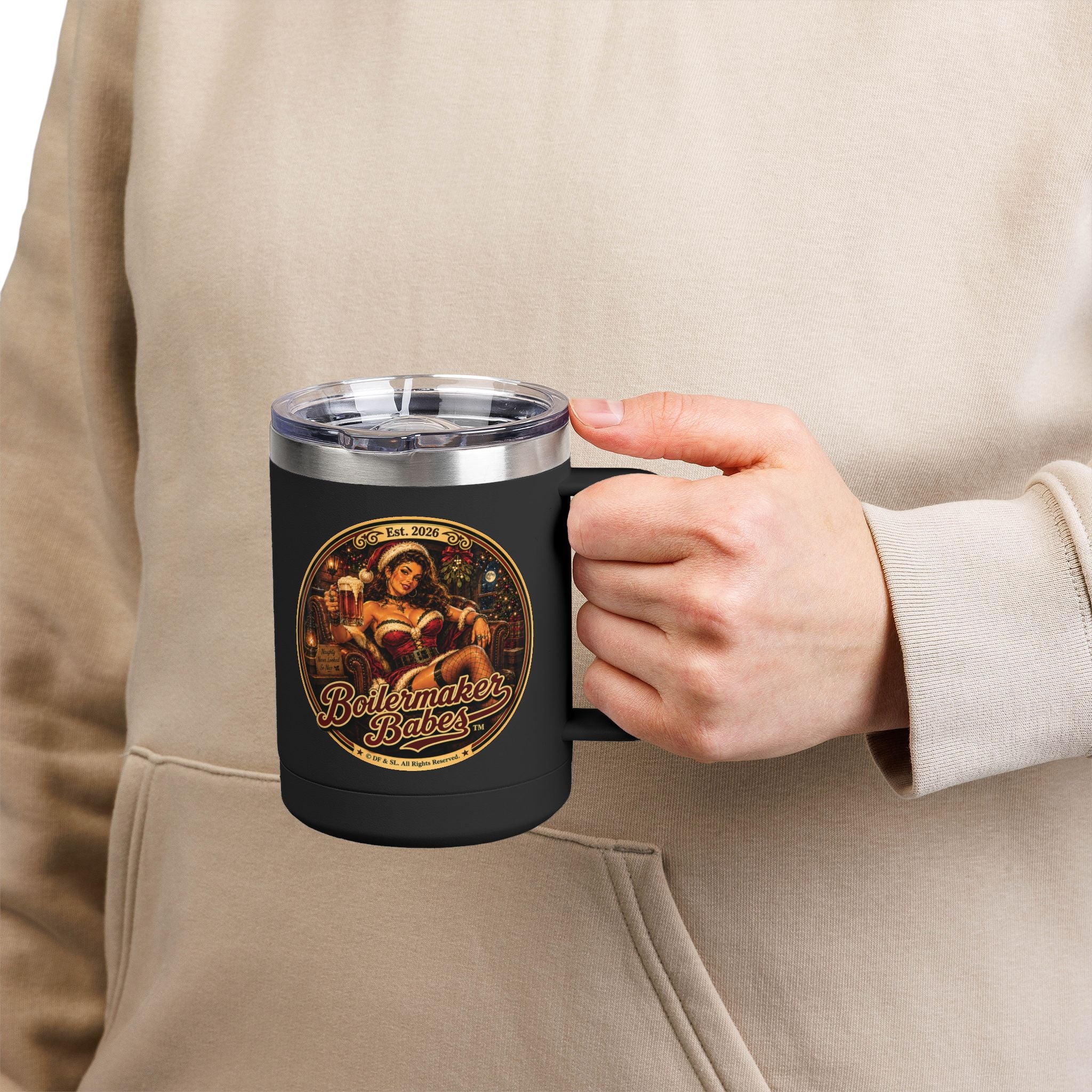 Claws! (F) – 15oz. Insulated Mug - Boilermaker Babes ™ Vintage Style Pin-Up Art