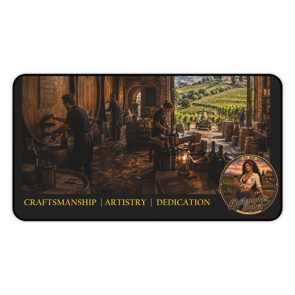 Oregon-Inspired Winery Desk Mat — "Craftsmanship | Artistry | Dedication" Vineyard Desk Mat