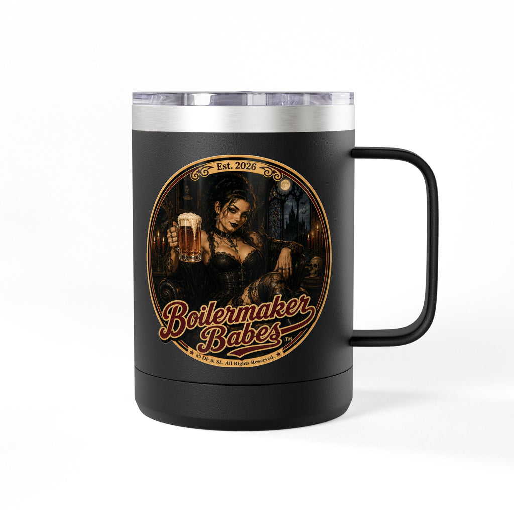 Spooki! (F) – 15oz. Insulated Mug - Boilermaker Babes ™ Vintage Style Pin-Up Art
