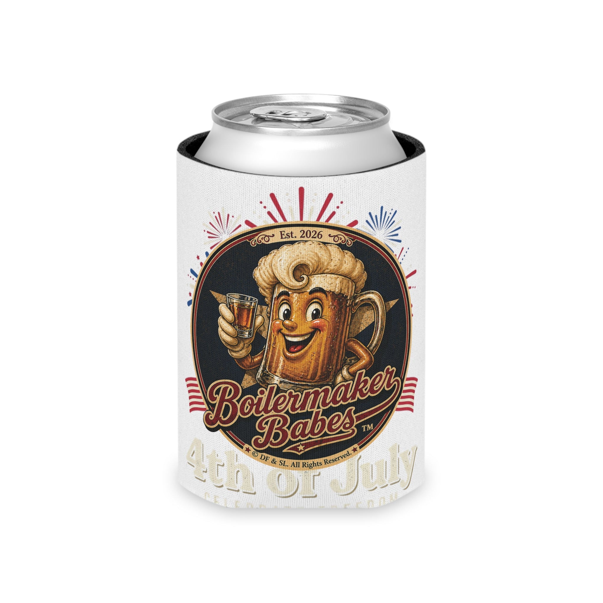 Juli 250! (F) – Can Sleeve - Boilermaker Babes ™ Vintage Style Pin-Up Art for 4th July