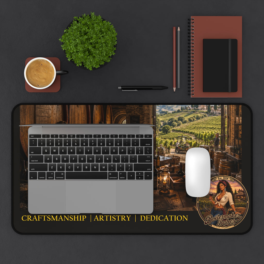 Oregon-Inspired Winery Desk Mat — "Craftsmanship | Artistry | Dedication" Vineyard Desk Mat
