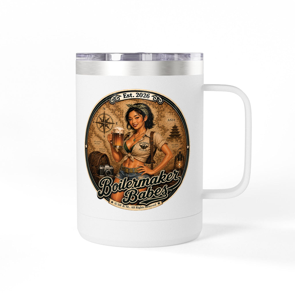 Xplore! (F) – 15oz. Insulated Mug - Boilermaker Babes ™ Vintage Style Pin-Up Art