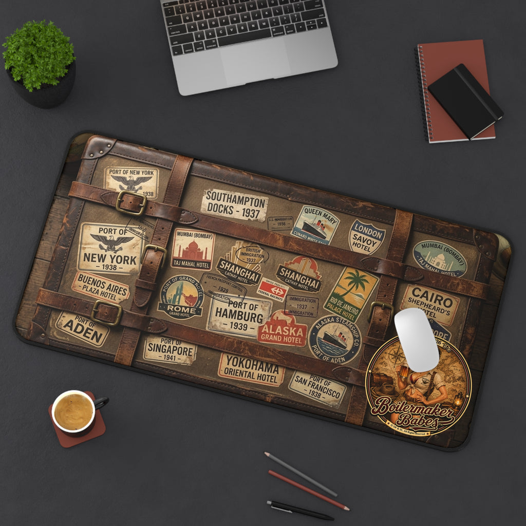 Desk Mat | Xplore! Boilermaker Babes™ Journalist / Explorer Retro Pin-Up Art Gift