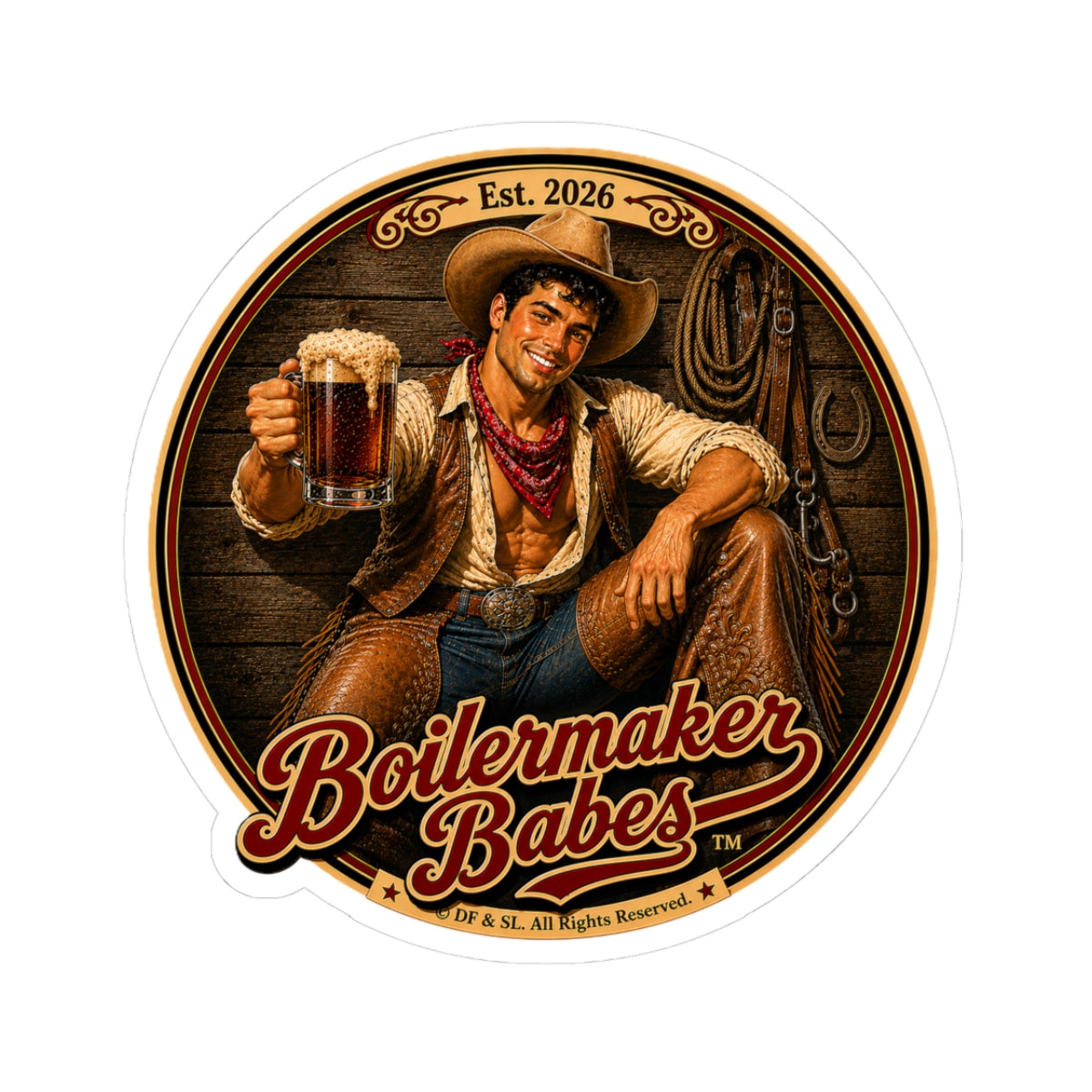 Cowboy Up! (M) - Boilermaker Babes ™   — Retro Patriotic Pin-Up Vinyl Custom Cut Sticker