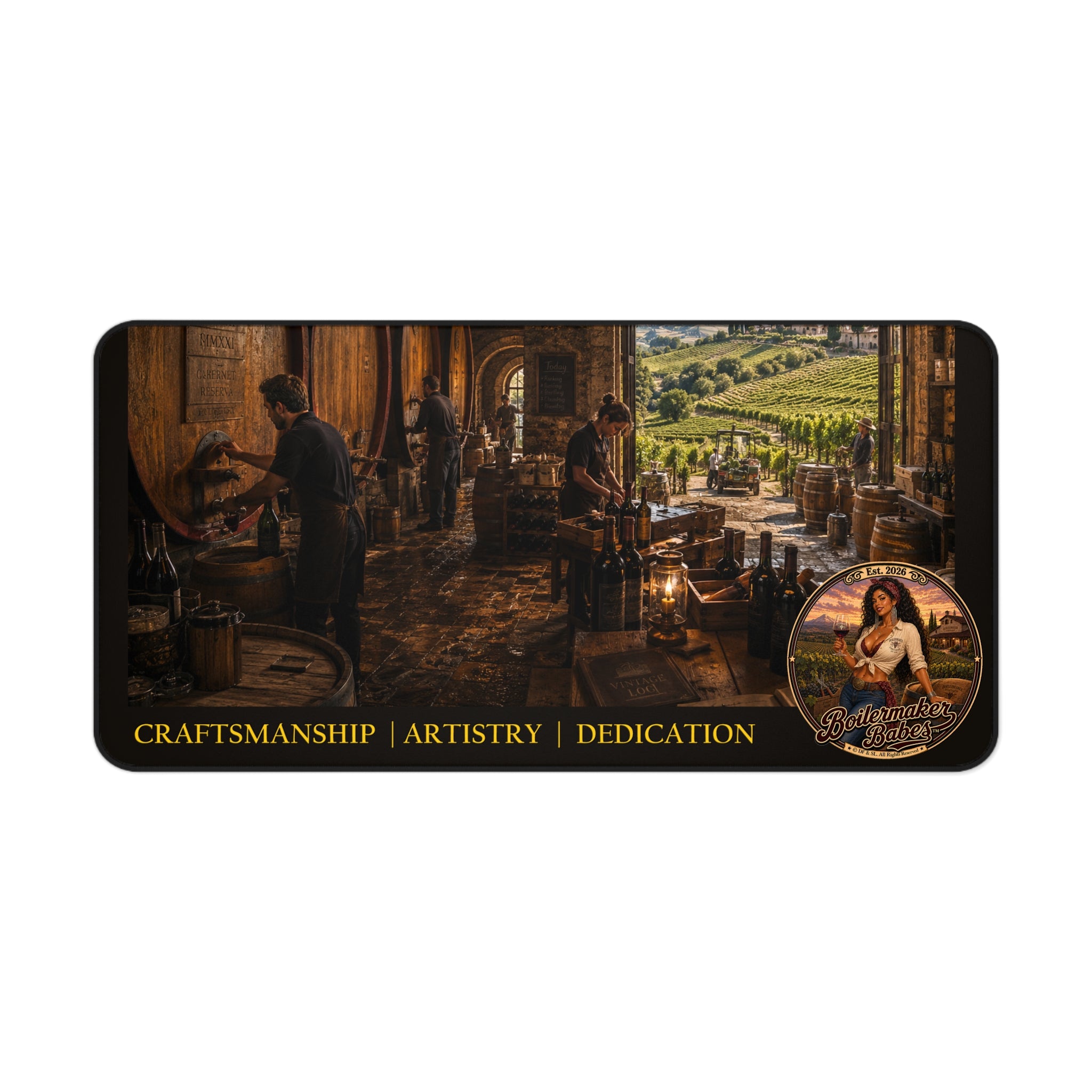 Oregon-Inspired Winery Desk Mat — "Craftsmanship | Artistry | Dedication" Vineyard Desk Mat