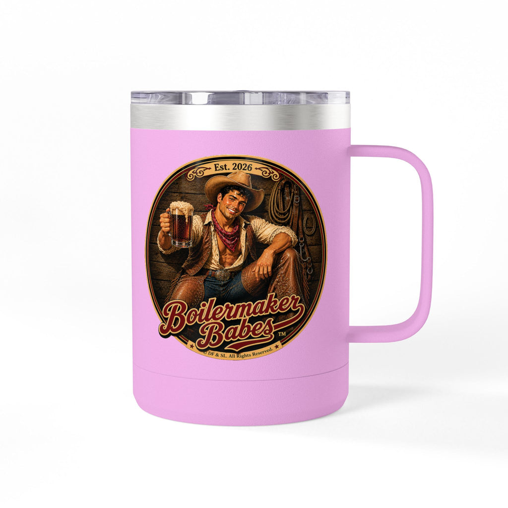 Cowboy Up! (M) – 15oz. Insulated Mug - Boilermaker Babes ™ Vintage Style Pin-Up Art