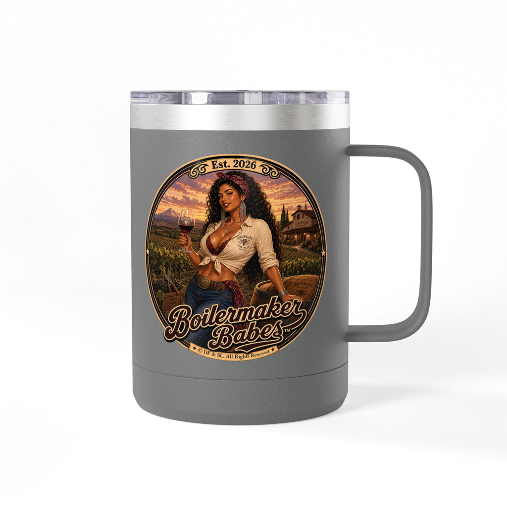 Vini! (F) – 15oz. Insulated Mug - Boilermaker Babes ™ Vintage Style Pin-Up Art