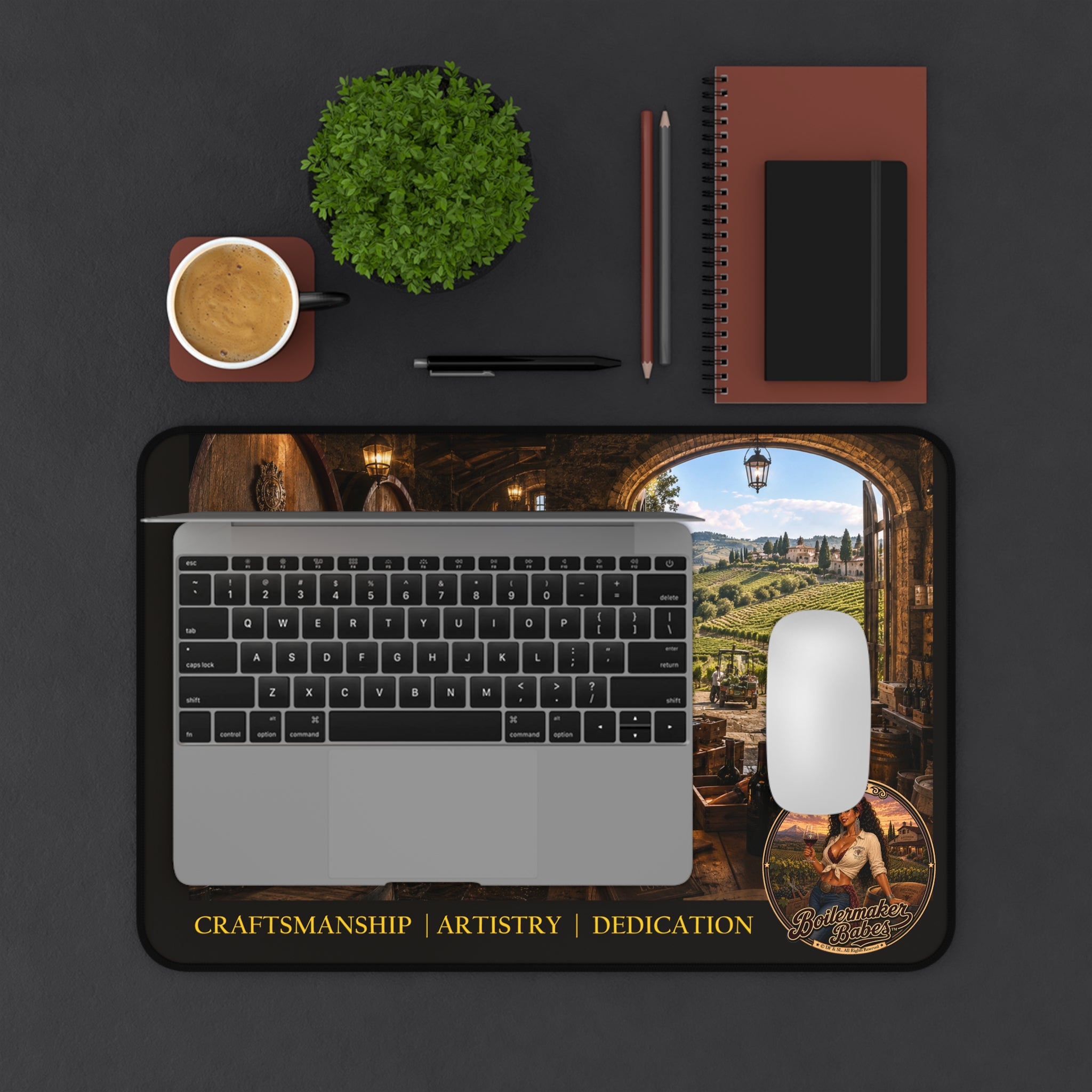 Oregon-Inspired Winery Desk Mat — "Craftsmanship | Artistry | Dedication" Vineyard Desk Mat