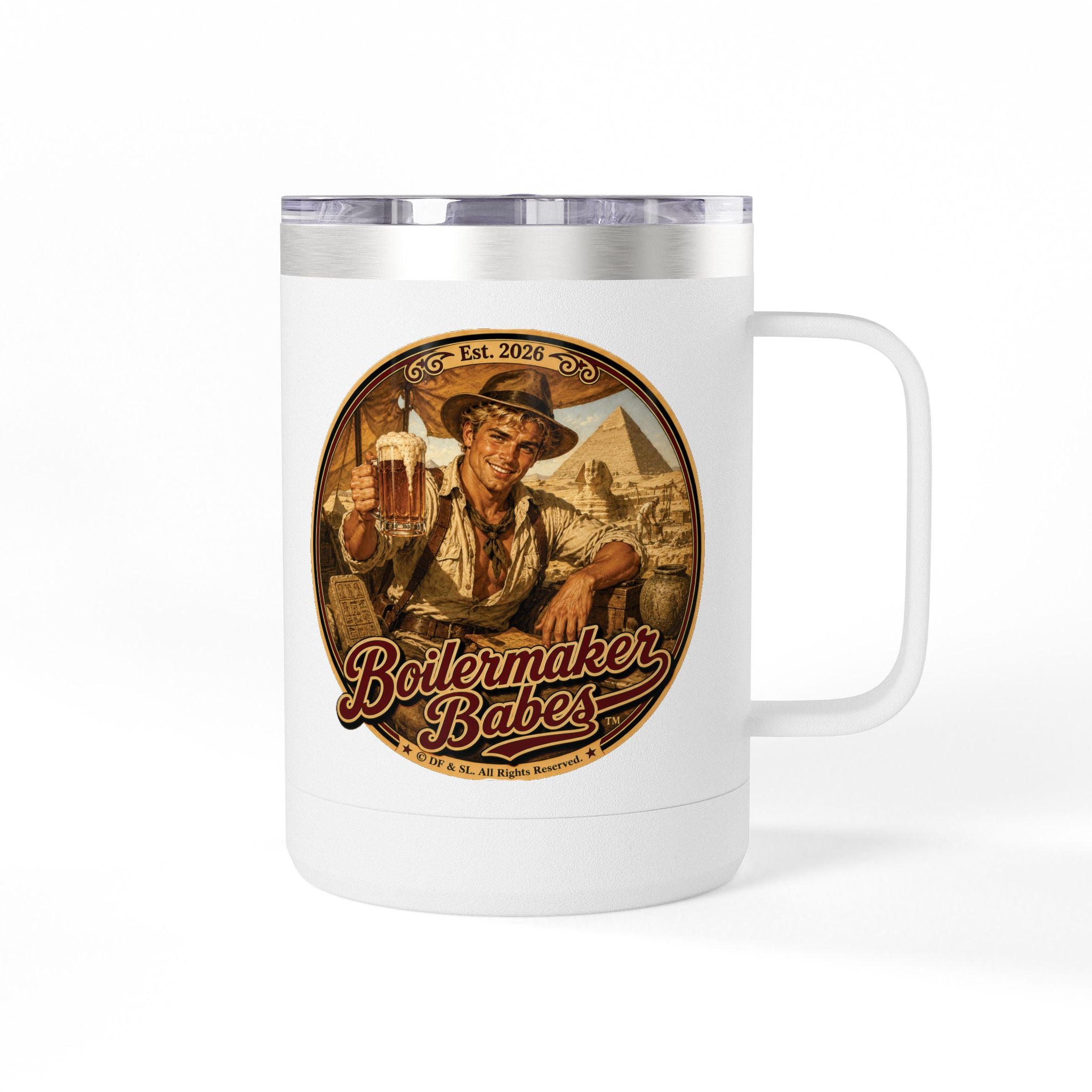 Arch! (M) – 15oz. Insulated Mug - Boilermaker Babes ™ Vintage Style Pin-Up Art