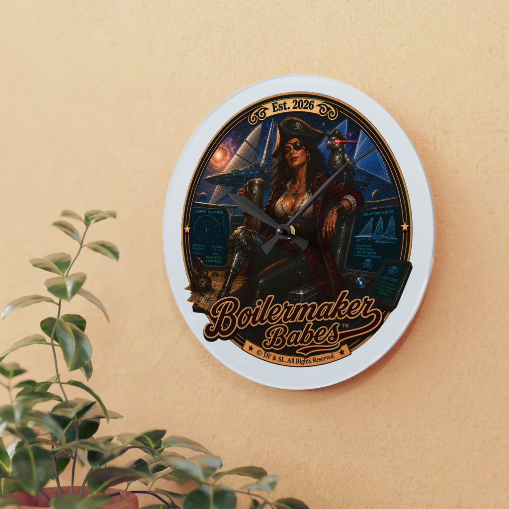 Cali! (F) Boilermaker Babes ™ Vintage Pinup Acrylic Wall Clock — Steampunk Nautical Decor