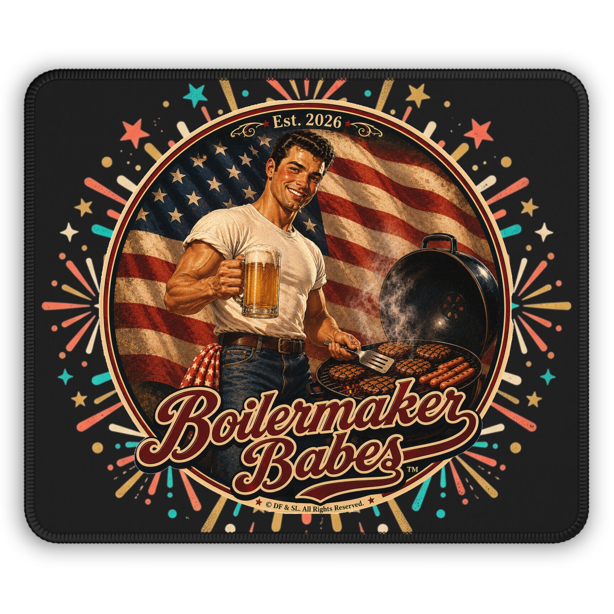 Jon 250! (M) - Boilermaker Babes ™ Gaming Mouse Pad — Vintage Pinup Americana Beer Festival Design for 4th July