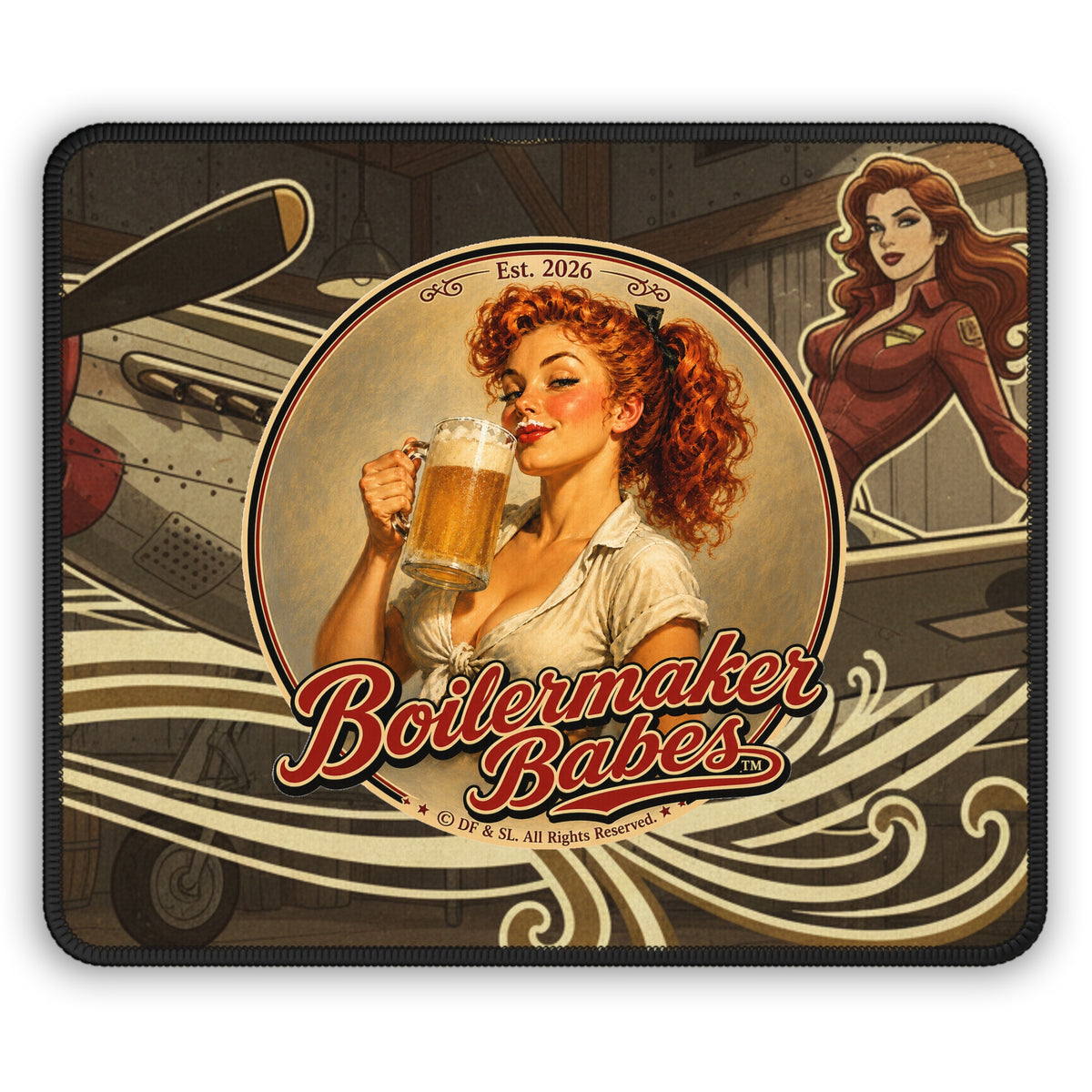 Boilermaker Babes™ Gaming Mouse Pad — Thursti! Retro Pin-Up (Happy New Years!)