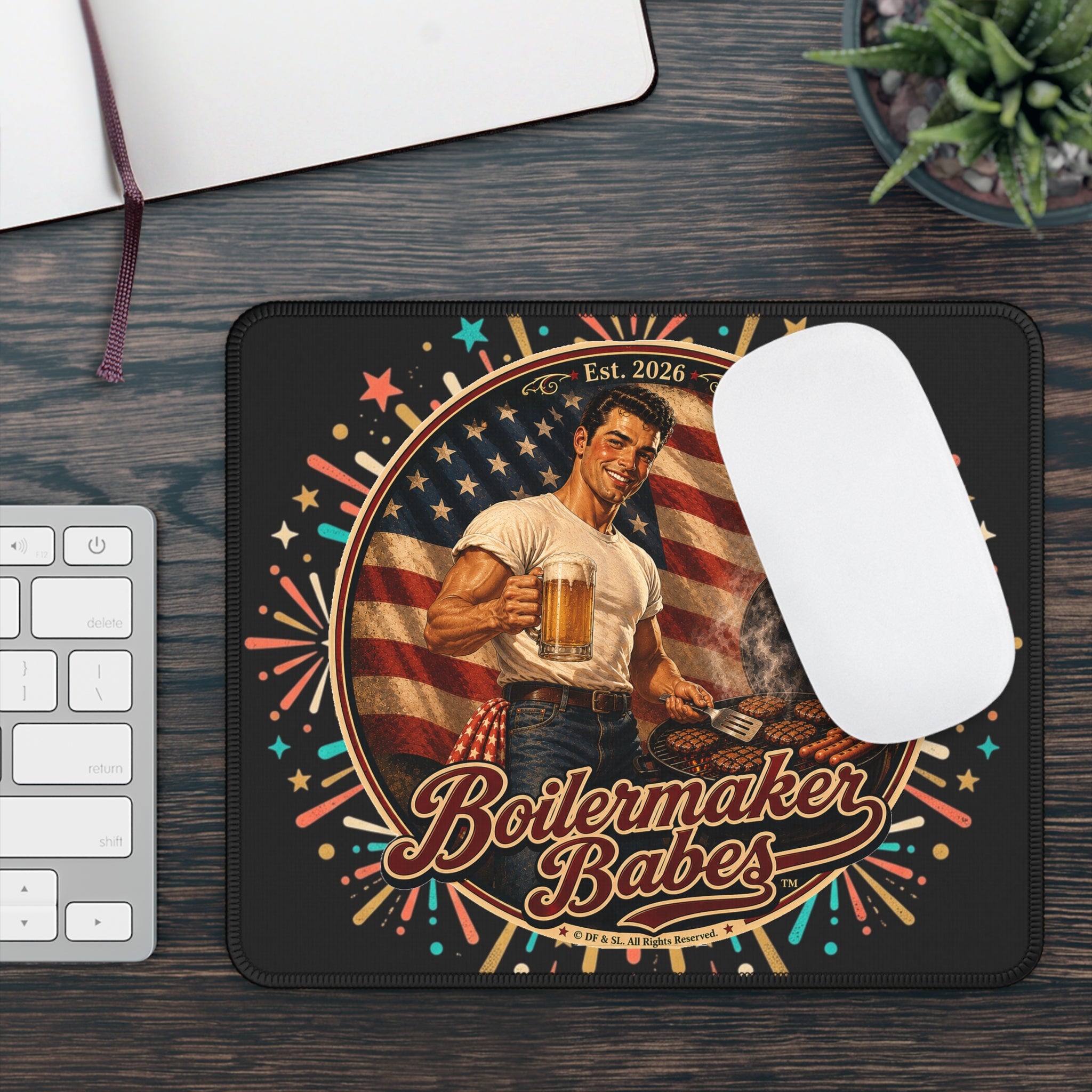 Jon 250! (M) - Boilermaker Babes ™ Gaming Mouse Pad — Vintage Pinup Americana Beer Festival Design for 4th July
