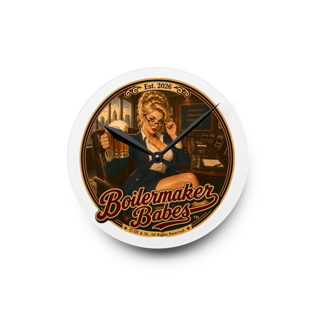 BB! Boilermaker Babes ™ Retro Pin-Up Acrylic Wall Clock — Vintage Brewery Bar Decor