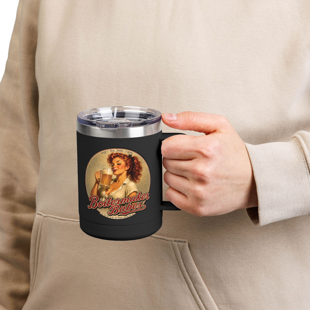 Thursti! (F) – 15oz. Insulated Mug - Boilermaker Babes ™ Vintage Style Pin-Up Art