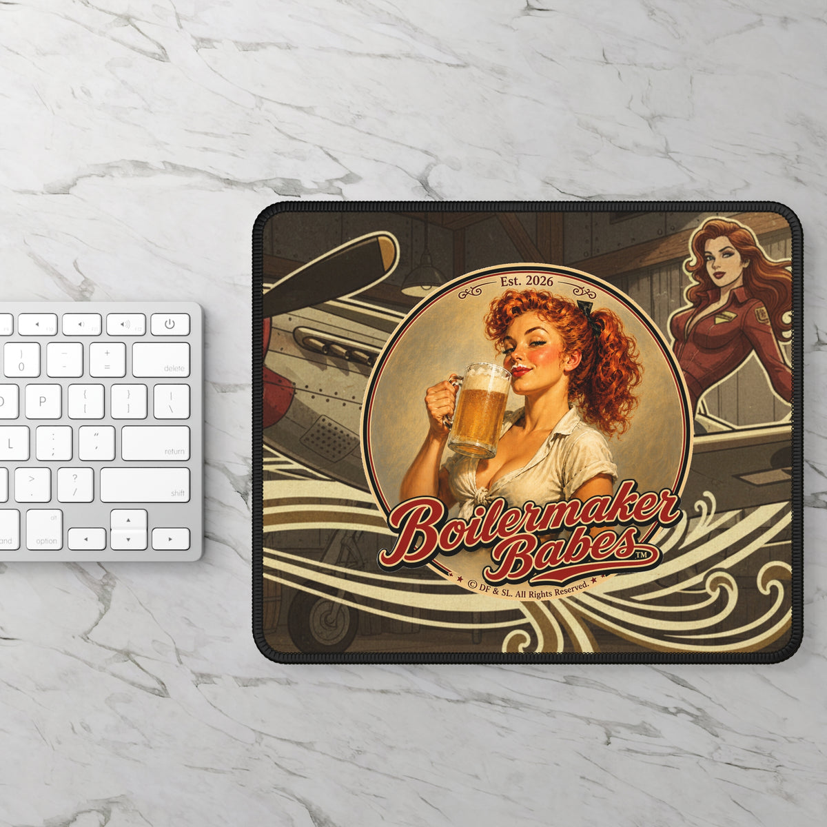 Boilermaker Babes™ Gaming Mouse Pad — Thursti! Retro Pin-Up (Happy New Years!)