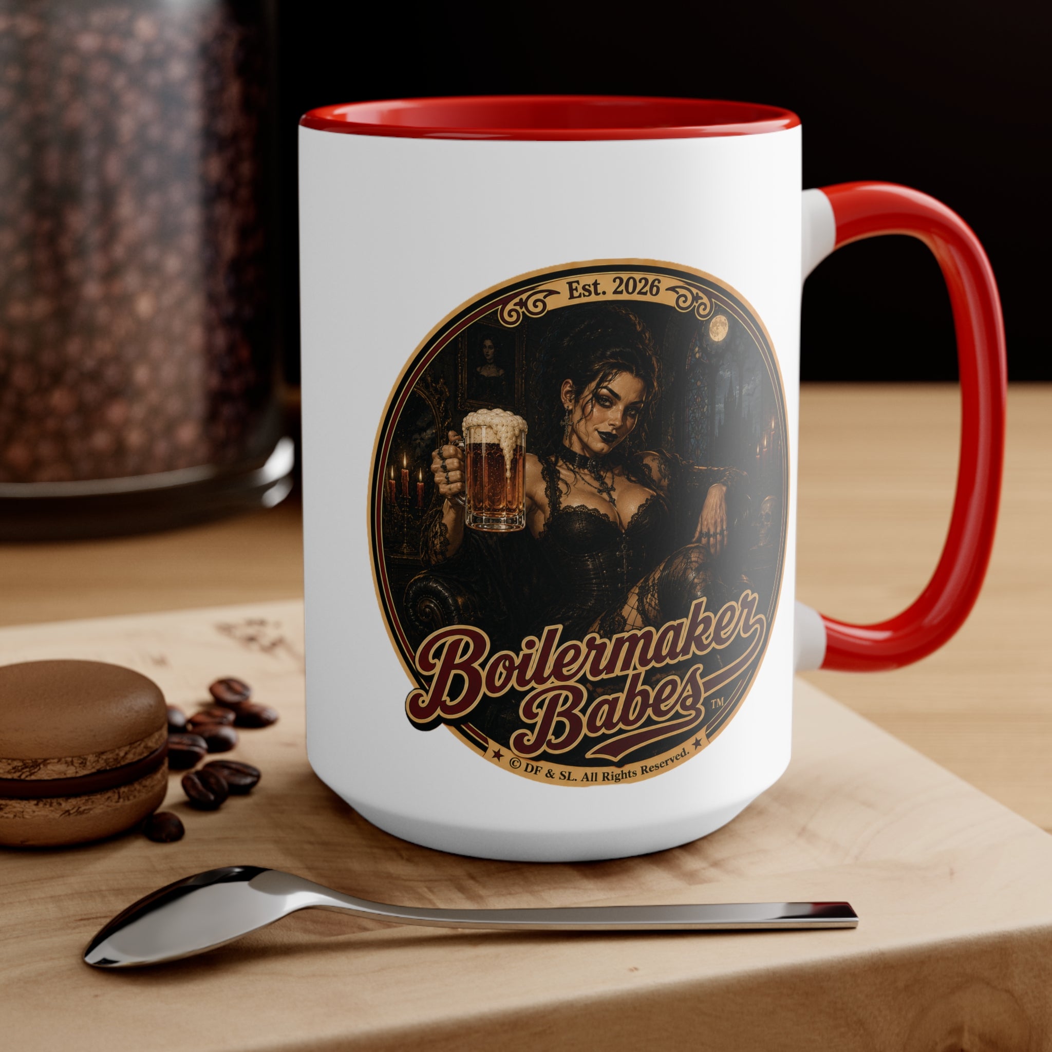 Spooki! (F) – 15oz. Accent Mug - Boilermaker Babes ™ Vintage Style Pin-Up Art