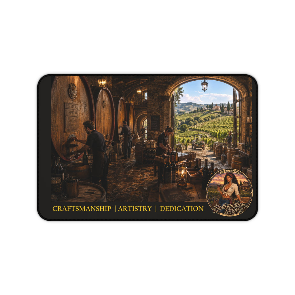 Oregon-Inspired Winery Desk Mat — "Craftsmanship | Artistry | Dedication" Vineyard Desk Mat
