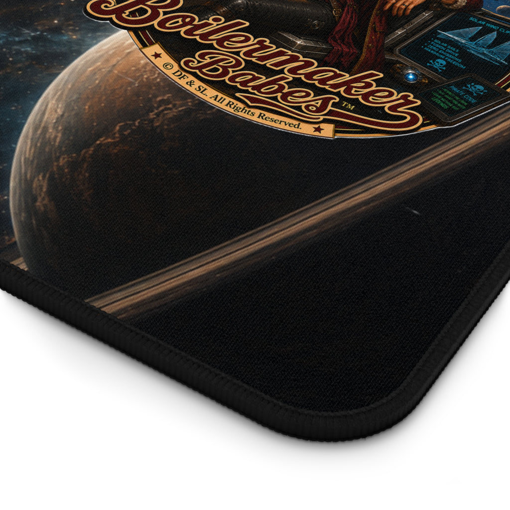 Steampunk Desk Mat | Cali! Boilermaker Babes™ Future-Past Solar Sail Sky Pirate Retro Pin-Up Art Gift - Nautical Pin-Up