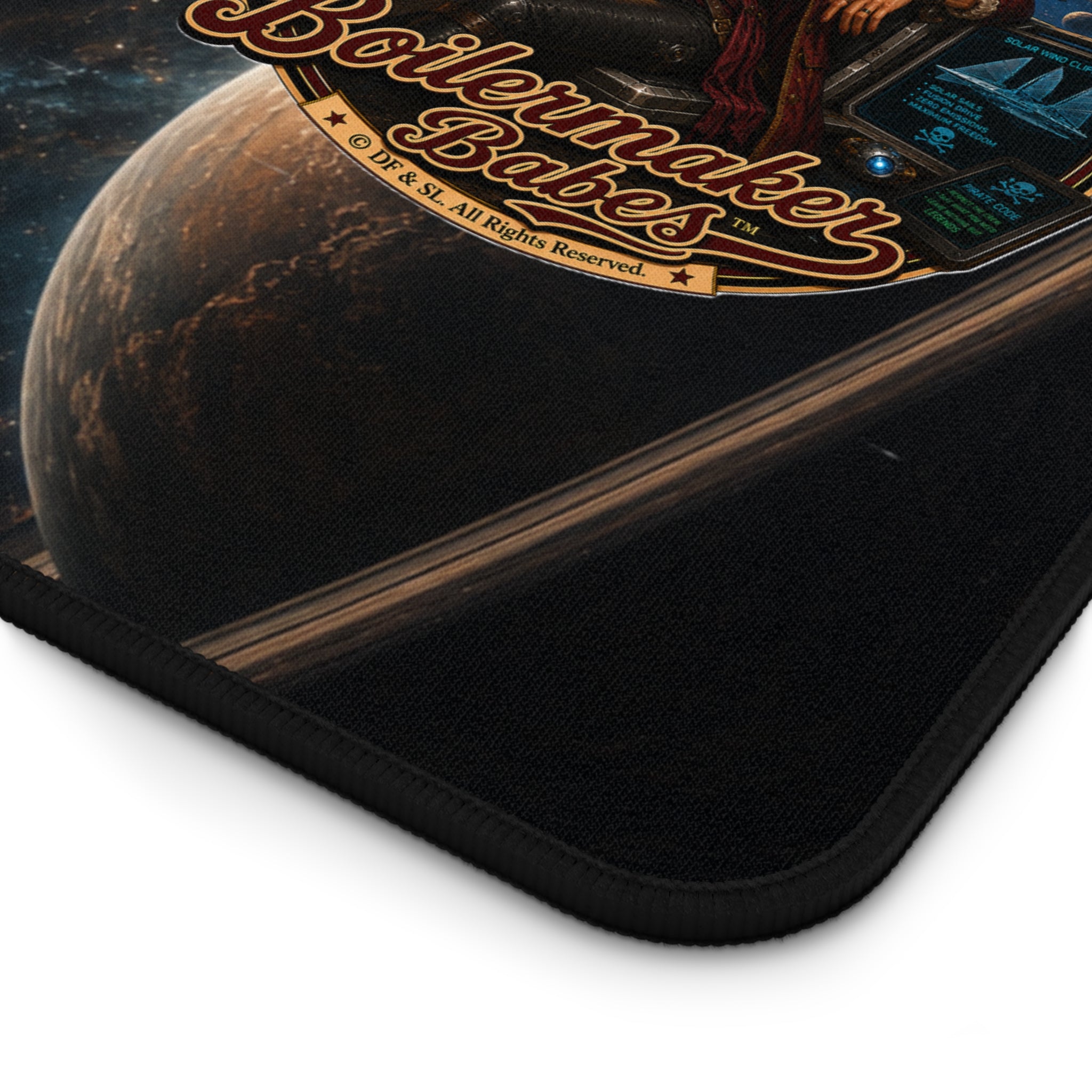 Steampunk Desk Mat | Cali! Boilermaker Babes™ Future-Past Solar Sail Sky Pirate Retro Pin-Up Art Gift - Nautical Pin-Up