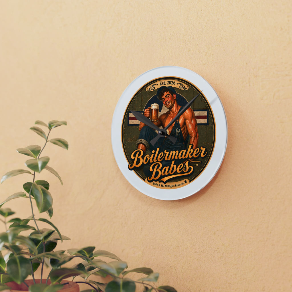 Mecham! (M) Boilermaker Babes ™ Acrylic Wall Clock – Retro Pinup Beer Decor