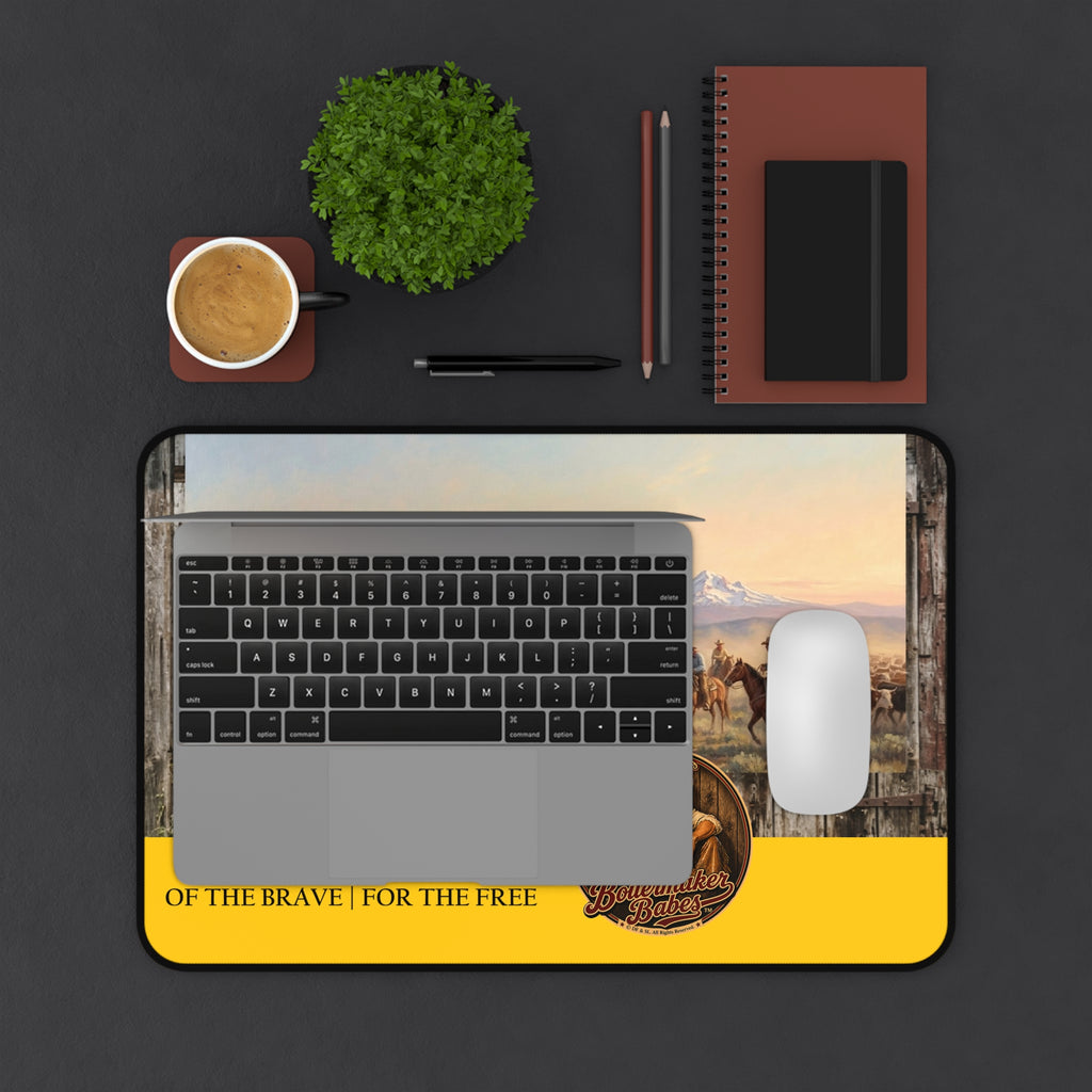 Western Cowboy Desk Mat — "One Land • One Dream — Of the Brave | For the Free"