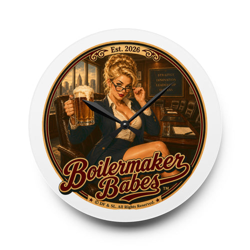 BB! Boilermaker Babes ™ Retro Pin-Up Acrylic Wall Clock — Vintage Brewery Bar Decor