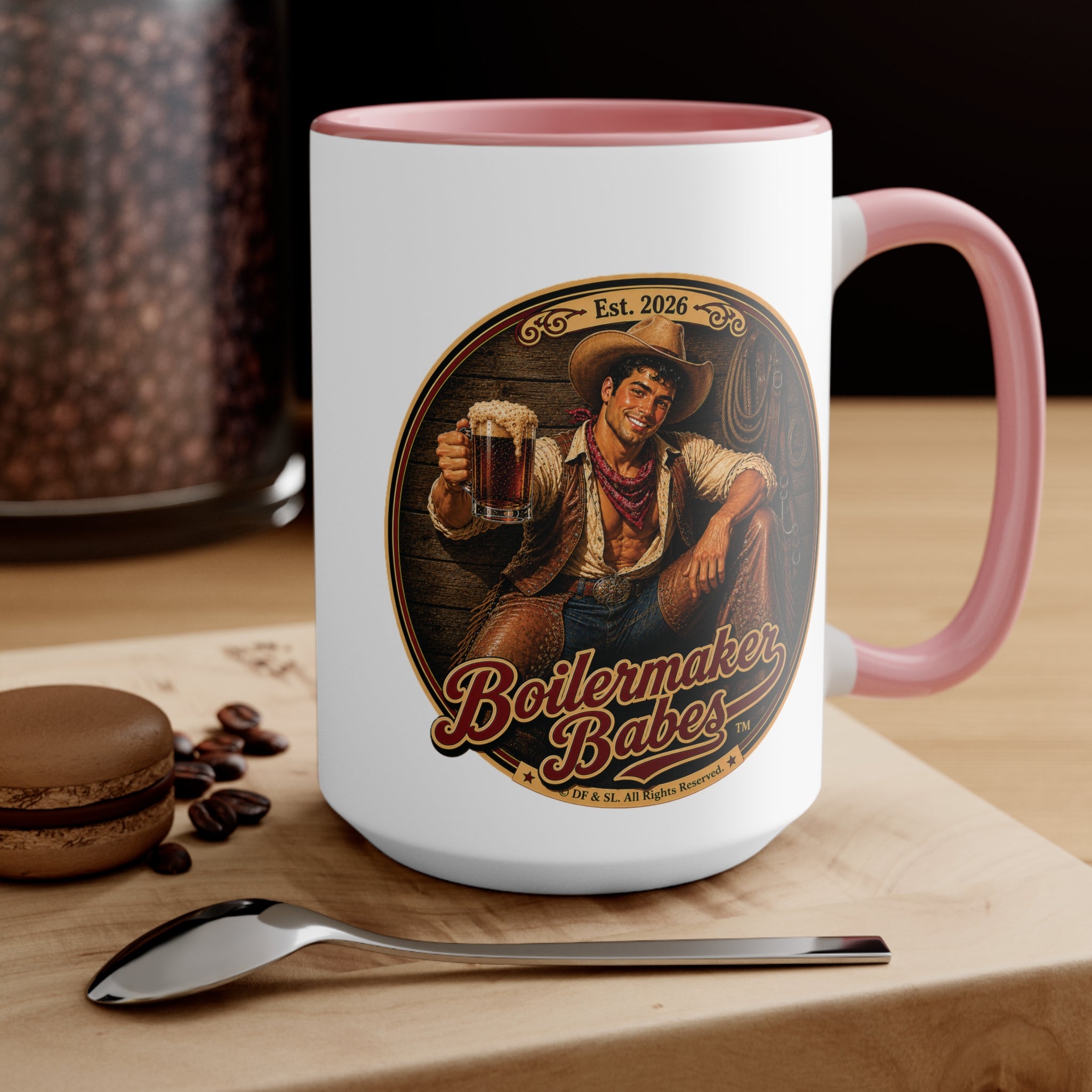 Cowboy Up! (M) – 15oz. Accent Mug - Boilermaker Babes ™ Vintage Style Pin-Up Art