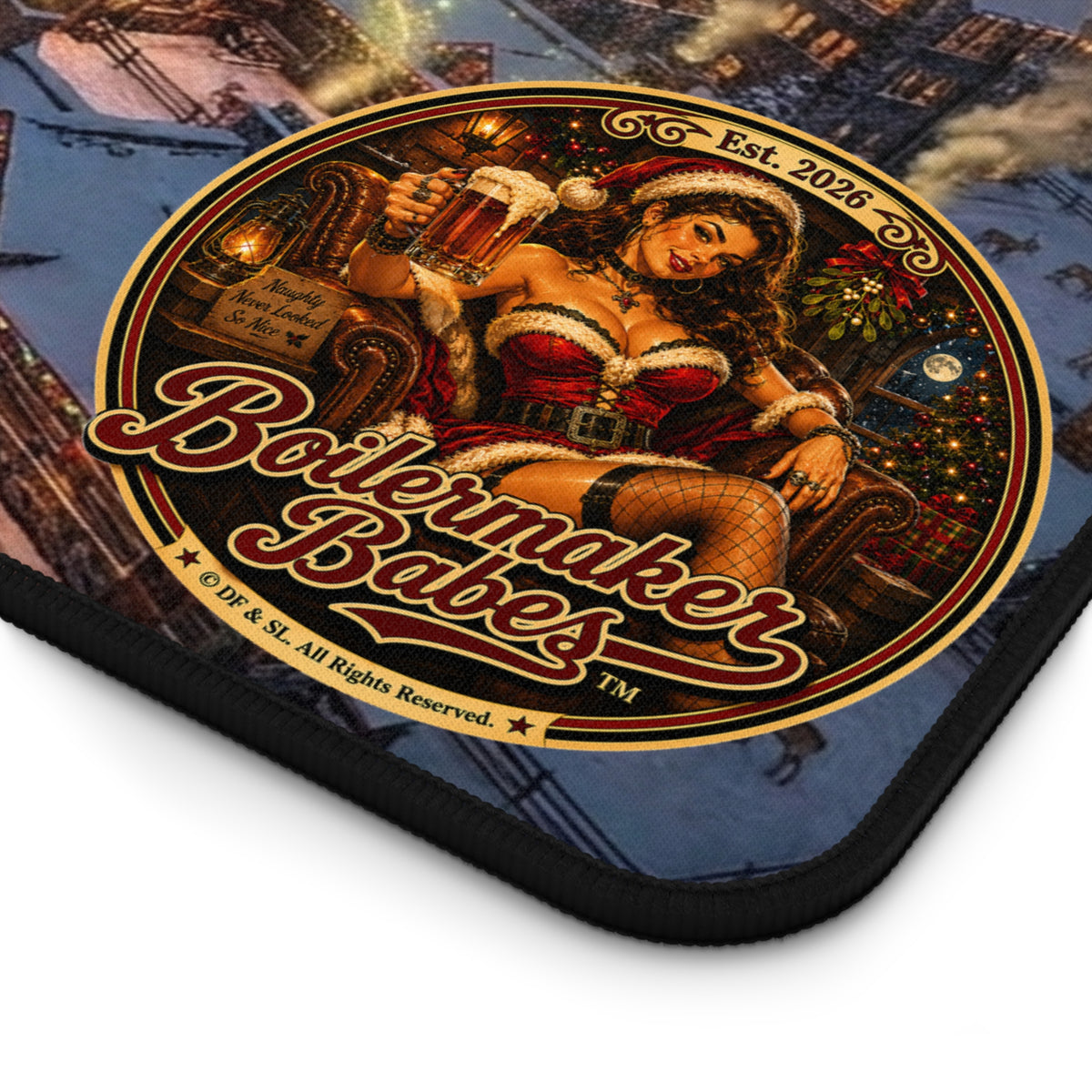 Desk Mat | Claws! Boilermaker Babes™ Northern Delights Retro Pin-Up Art Gift - Alternate Holiday Pin-Up