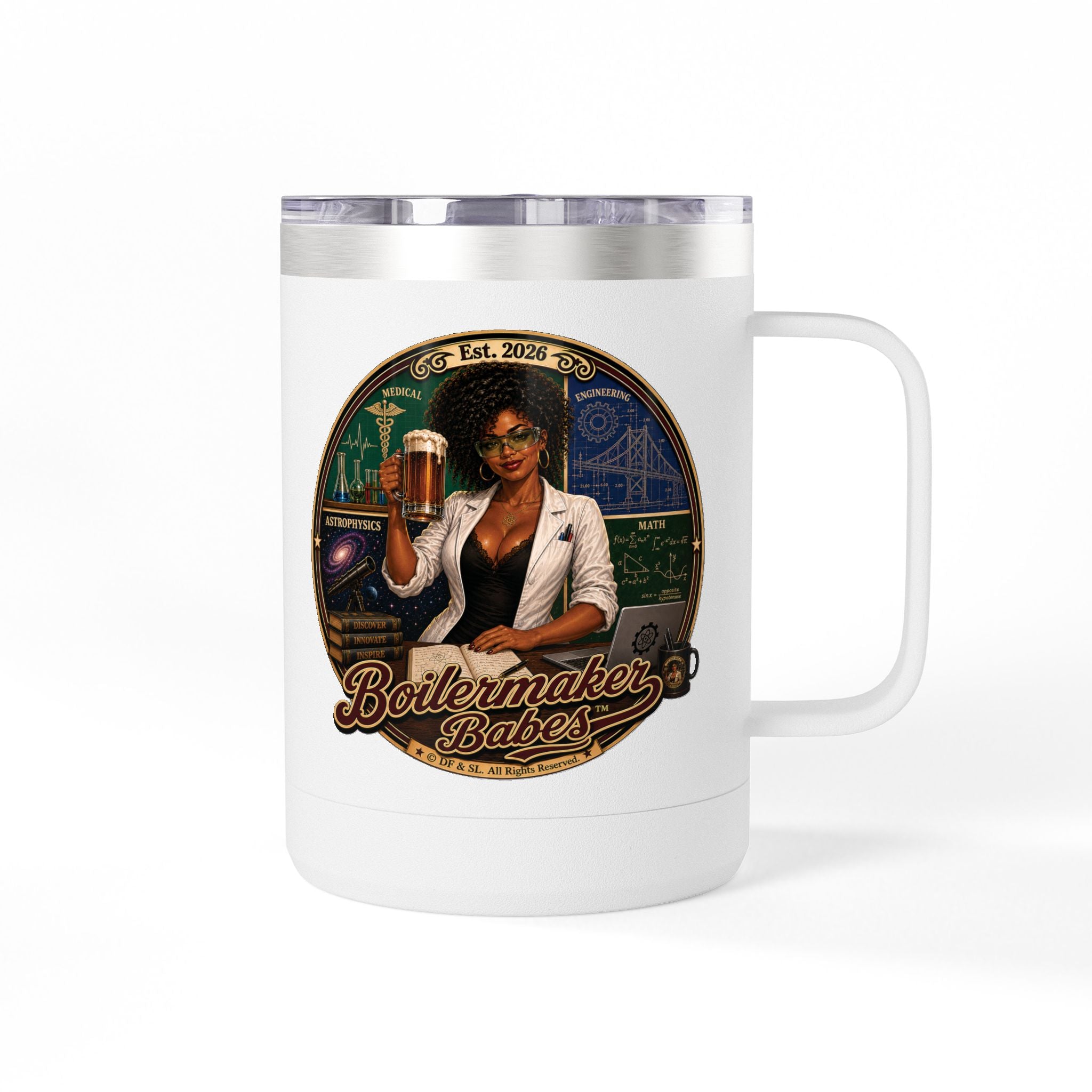Mati! (F) – 15oz. Insulated Mug - Boilermaker Babes ™ Vintage Style Pin-Up Art