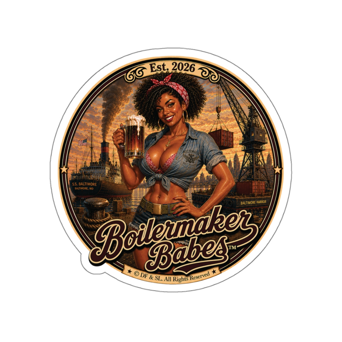 Docke! Boilermaker Babes ™ — Retro/Vintage Pin-Up Die-Cut Sticker