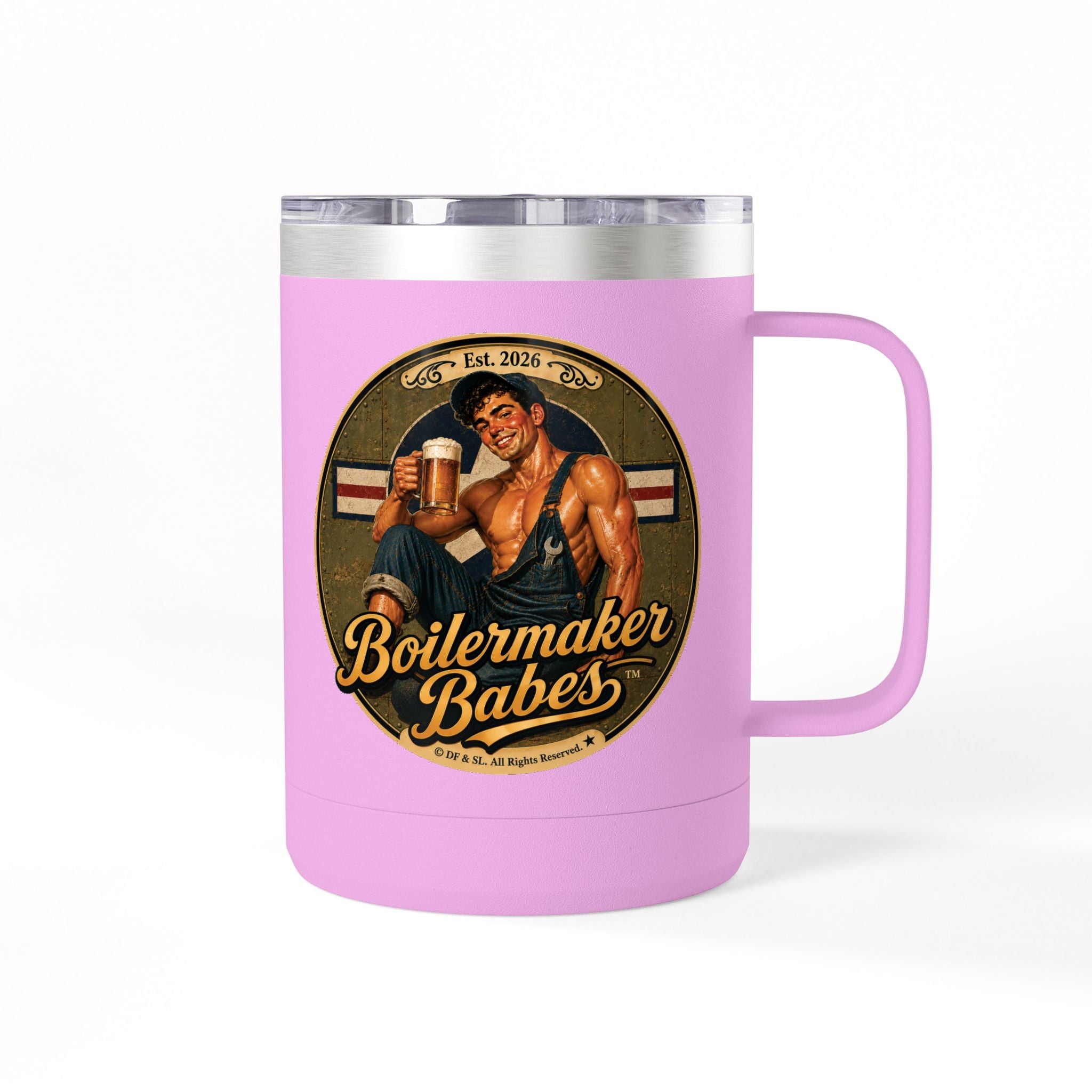 Mecham! (M) – 15oz. Insulated Mug - Boilermaker Babes ™ Vintage Style Pin-Up Art