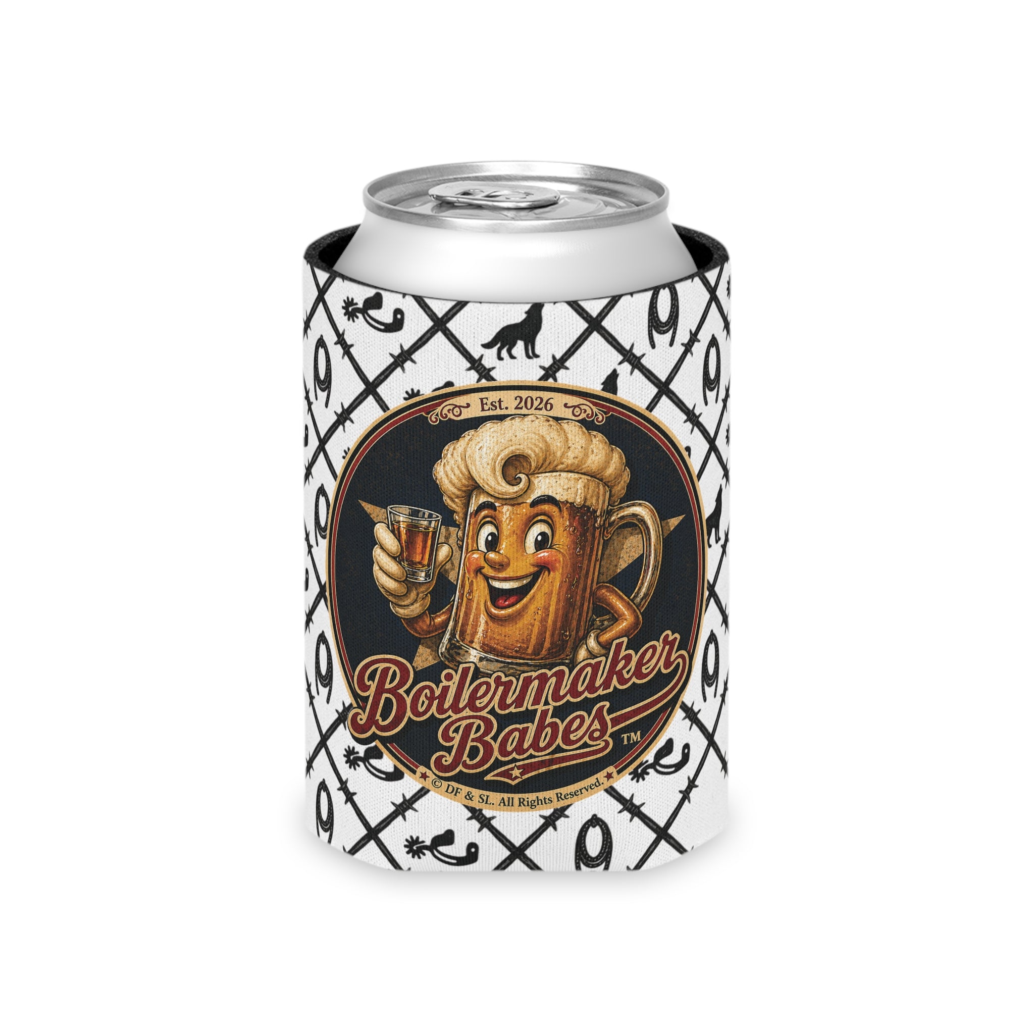 Cowboy Up! (M) – Can Sleeve - Boilermaker Babes ™ Vintage Style Pin-Up Art