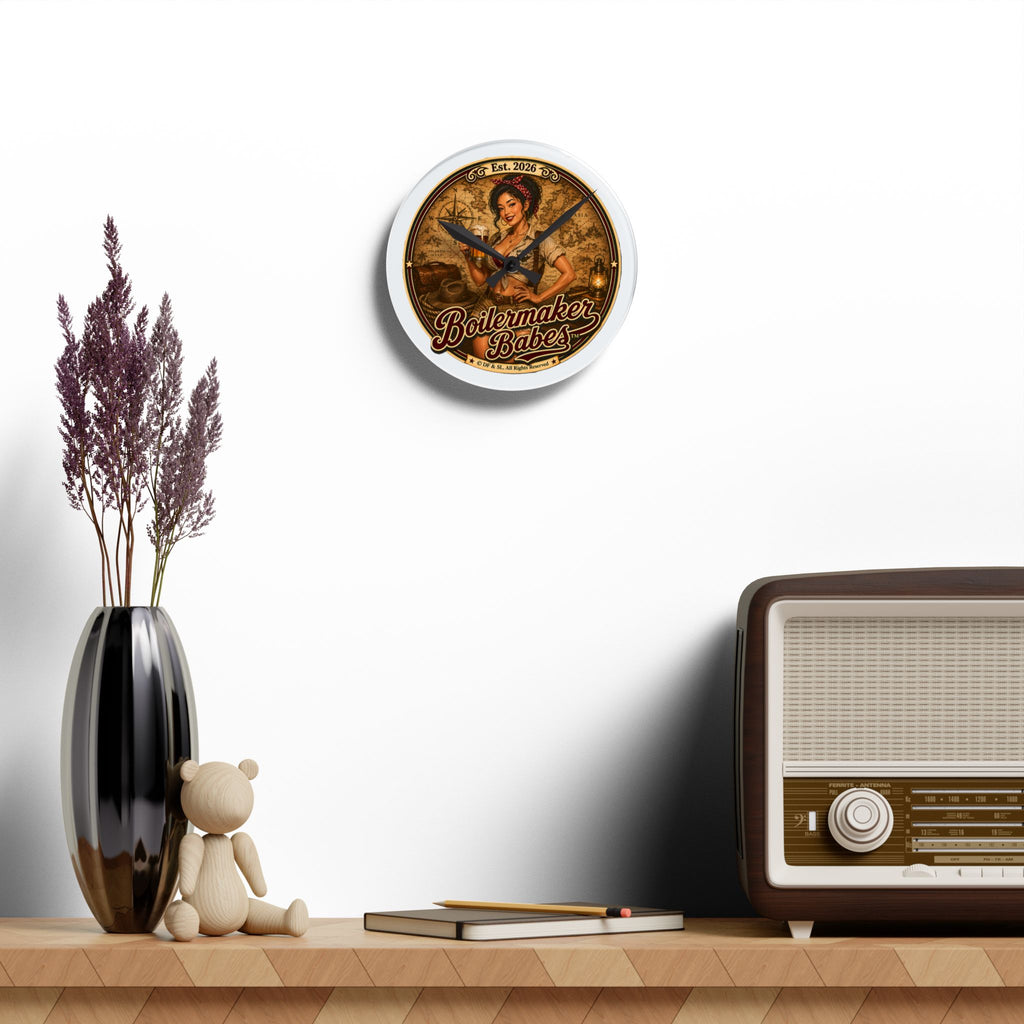 Xplore! (F) Boilermaker Babes ™ Acrylic Wall Clock — Vintage Pin-Up Nautical Decor