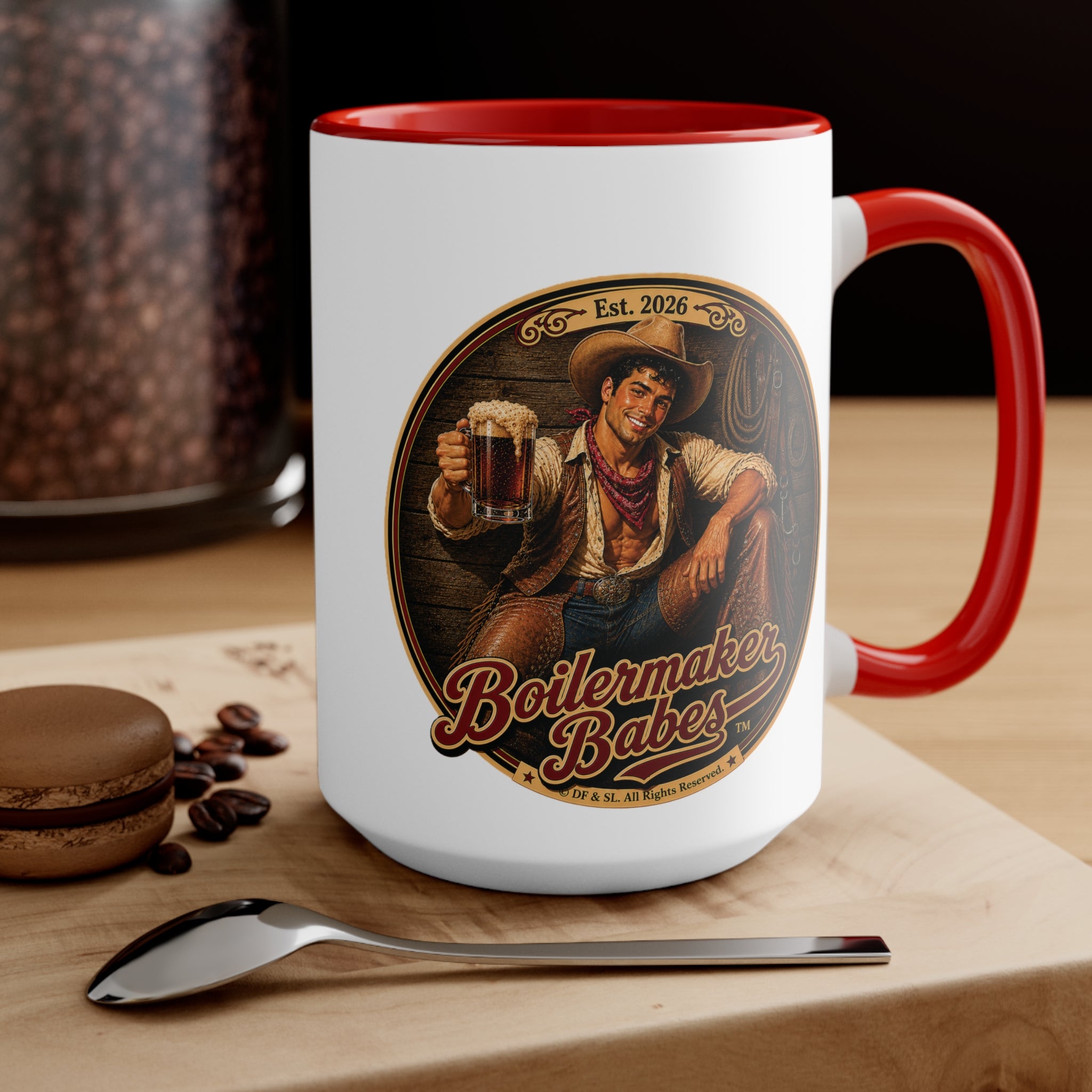Cowboy Up! (M) – 15oz. Accent Mug - Boilermaker Babes ™ Vintage Style Pin-Up Art